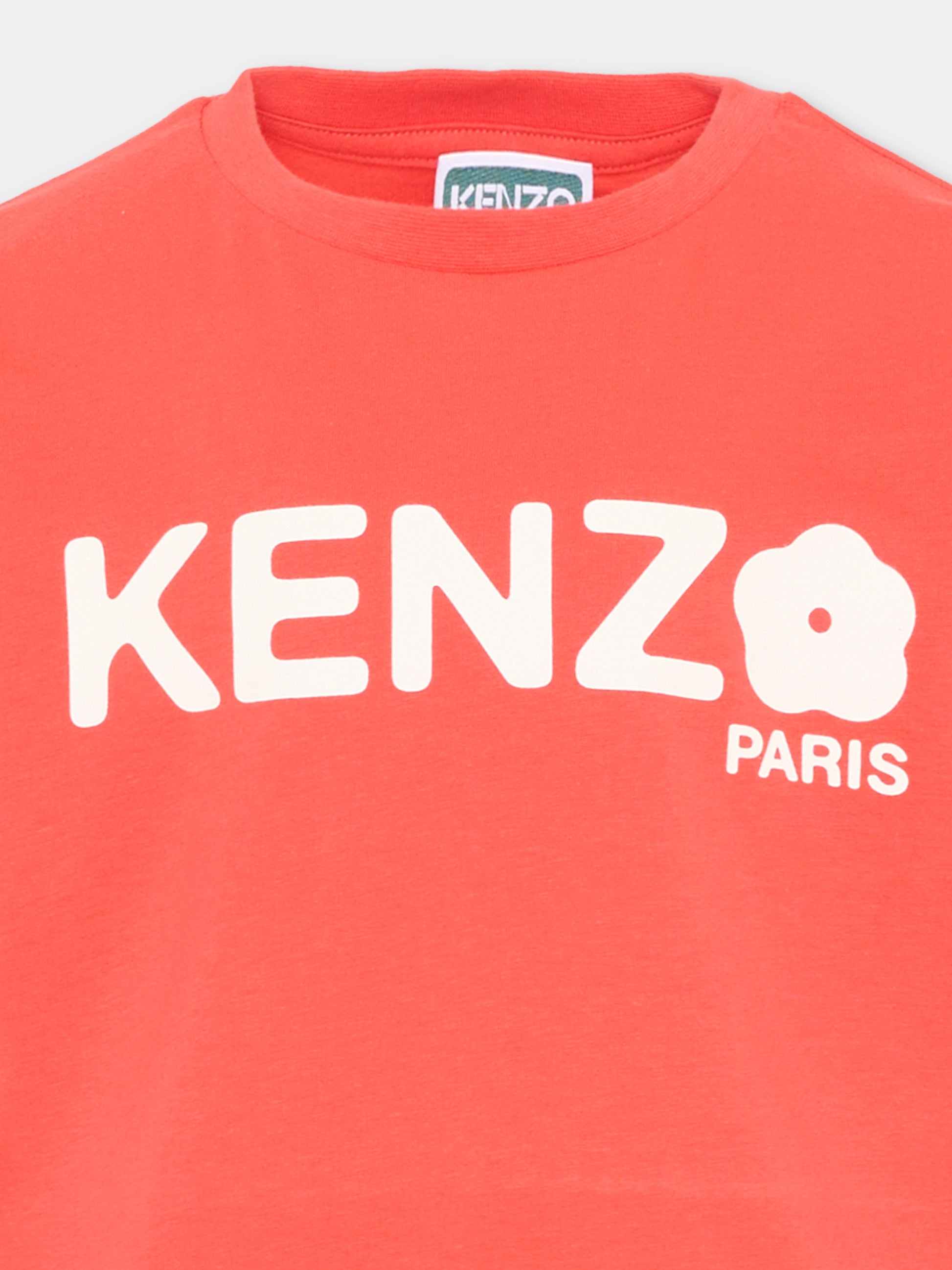 T-shirt rossa per bambina con logo,Kenzo Kids,K61807 976