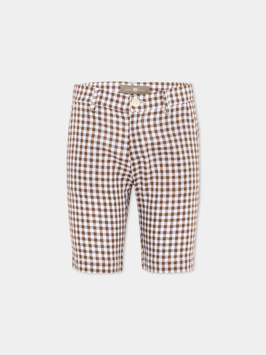 Pantaloni marroni vichy per bambini,Little Bear,3218 BCO/CACAO