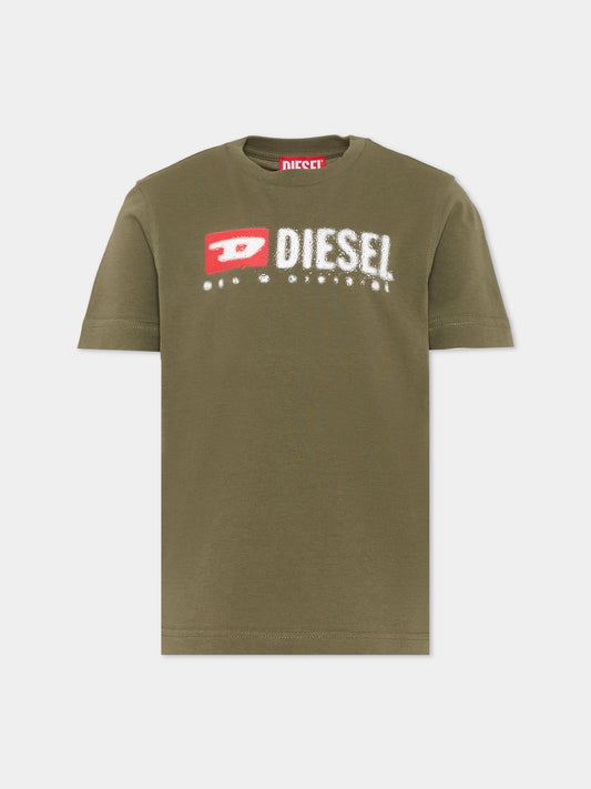 T-shirt verde Diesel per bambini con logo,Diesel,J02475 00YI9 K511
