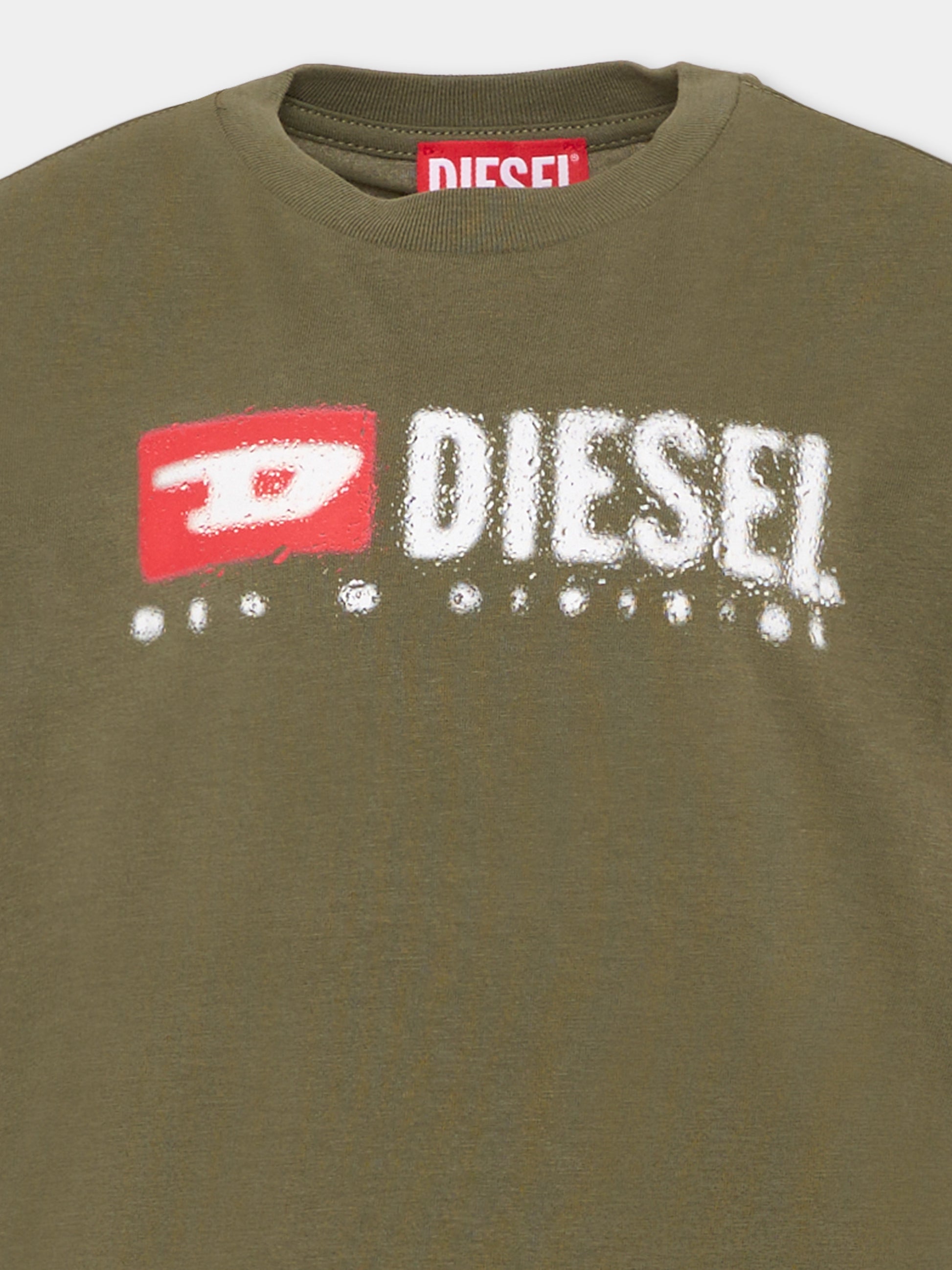 T-shirt verde Diesel per bambini con logo,Diesel,J02475 00YI9 K511