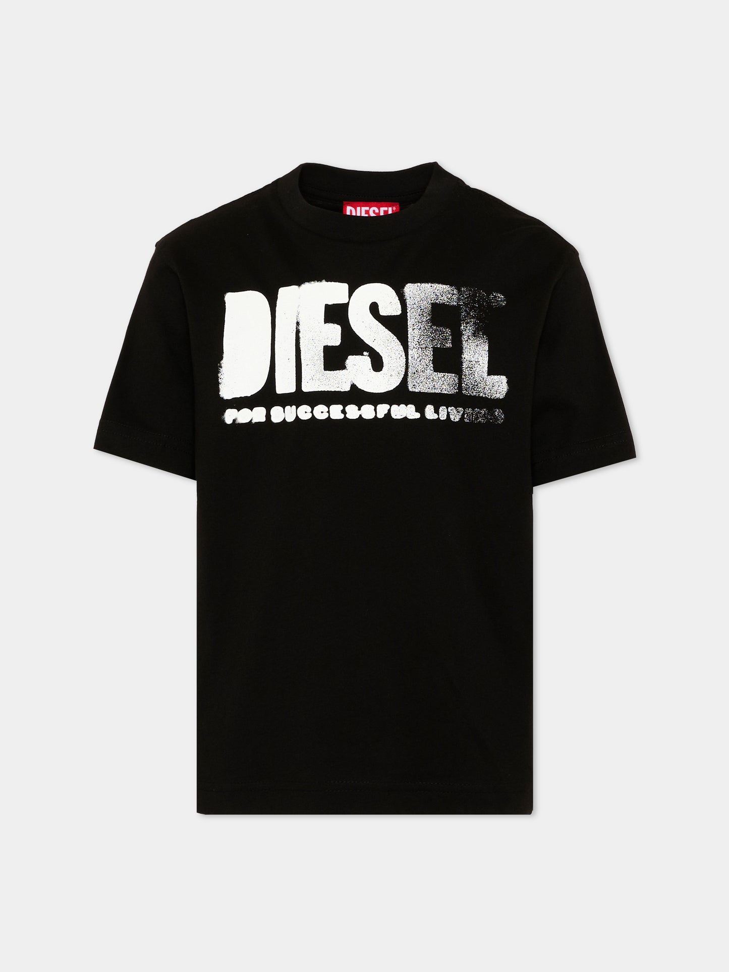 T-Shirt nera con logo per bambino,Diesel,J02587 0GRAI K900