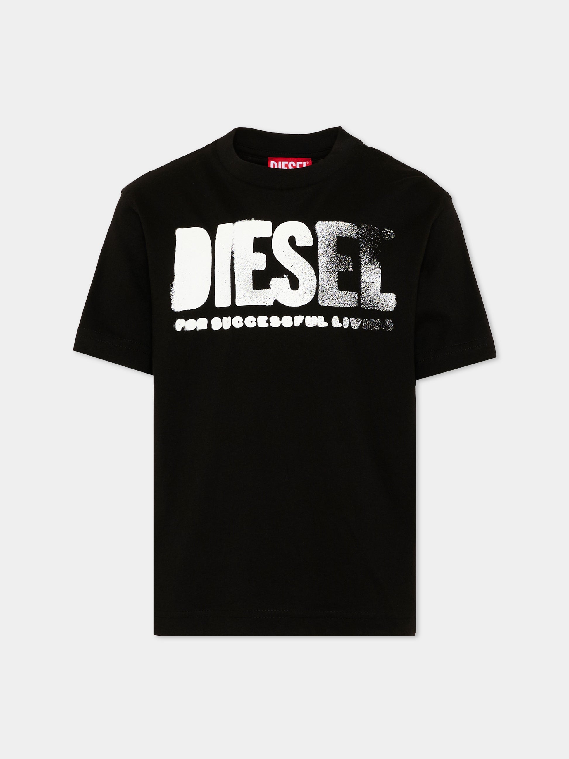 T-Shirt nera con logo per bambino,Diesel,J02587 0GRAI K900