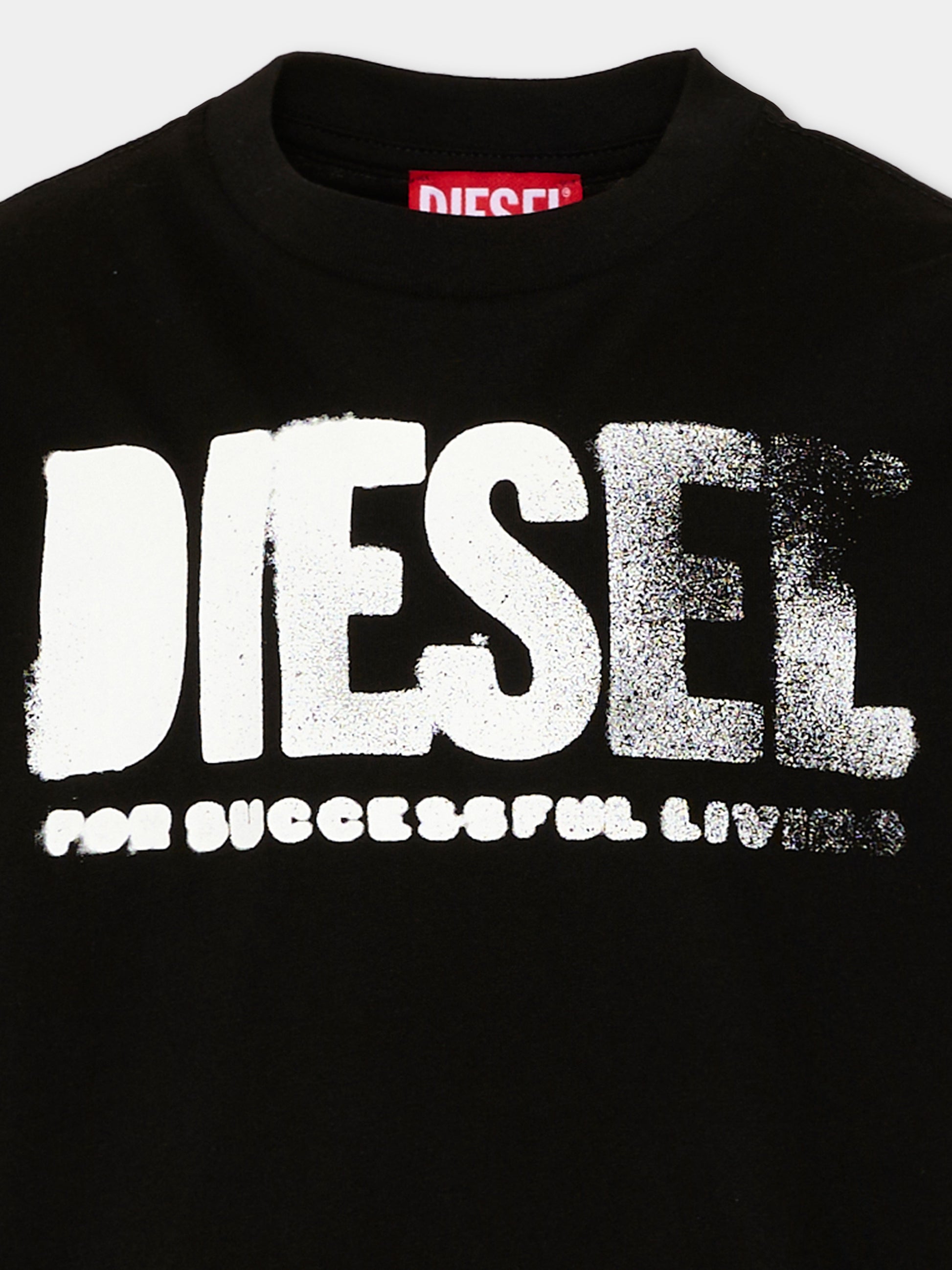 T-Shirt nera con logo per bambino,Diesel,J02587 0GRAI K900