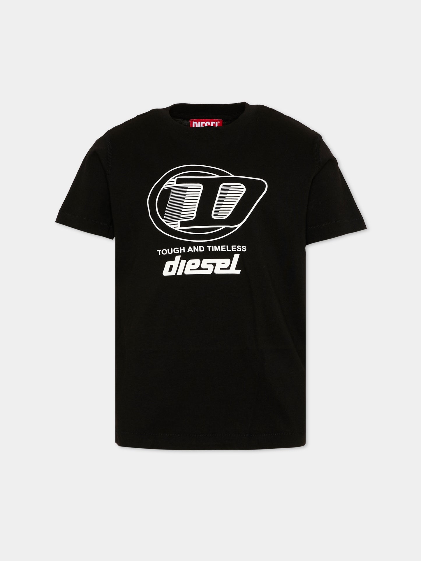 T-Shirt nera per bambini logo,Diesel,J02865 KYA1M K900