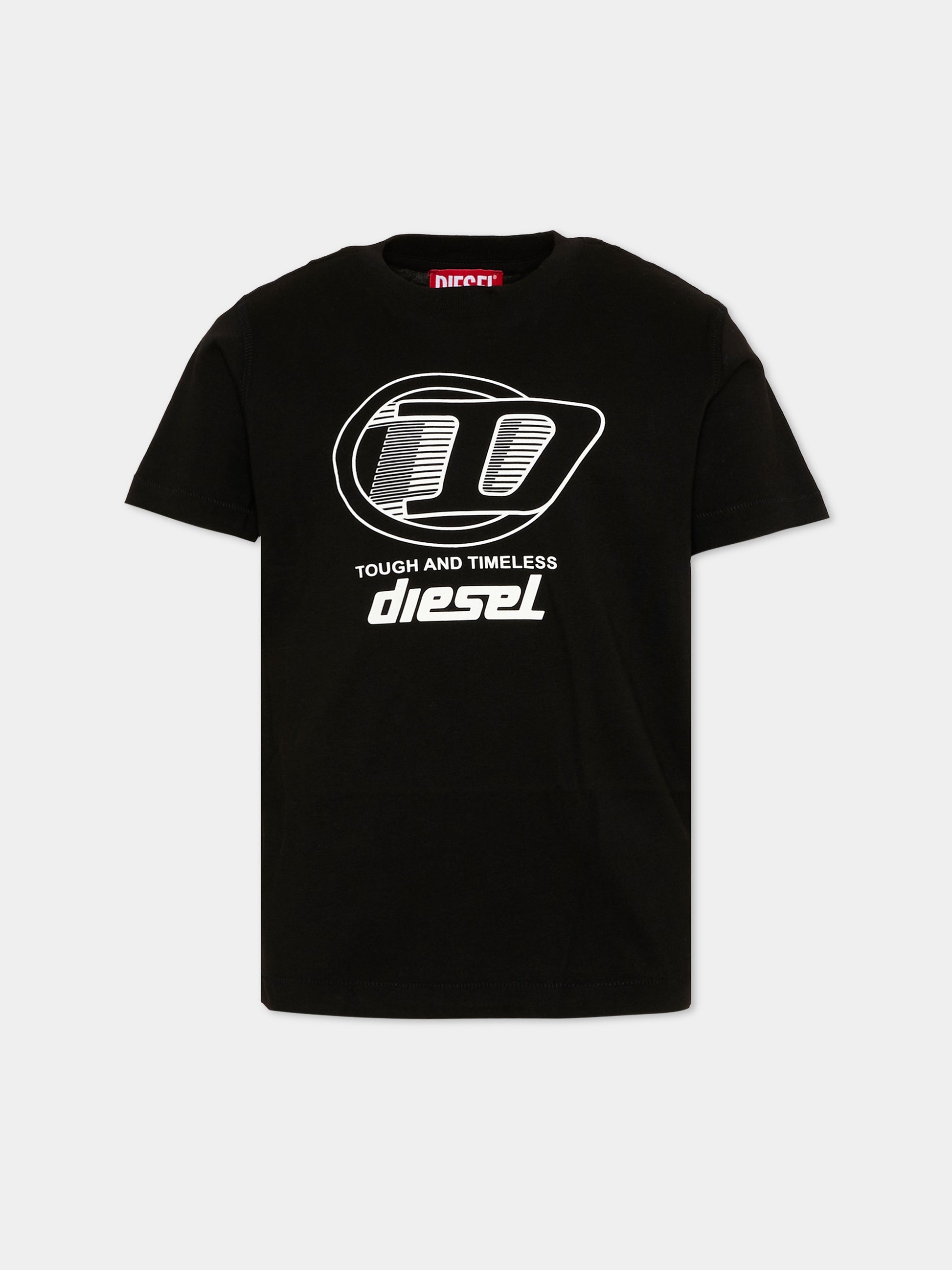 T-Shirt nera per bambini logo,Diesel,J02865 KYA1M K900
