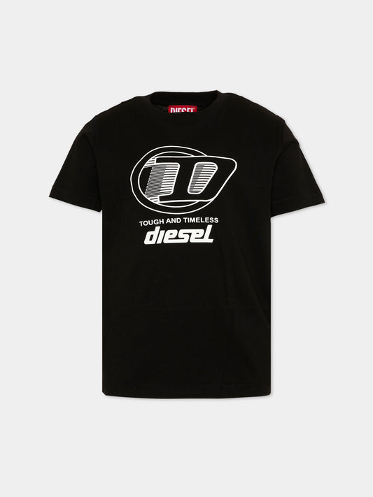T-Shirt nera per bambini logo,Diesel,J02865 KYA1M K900