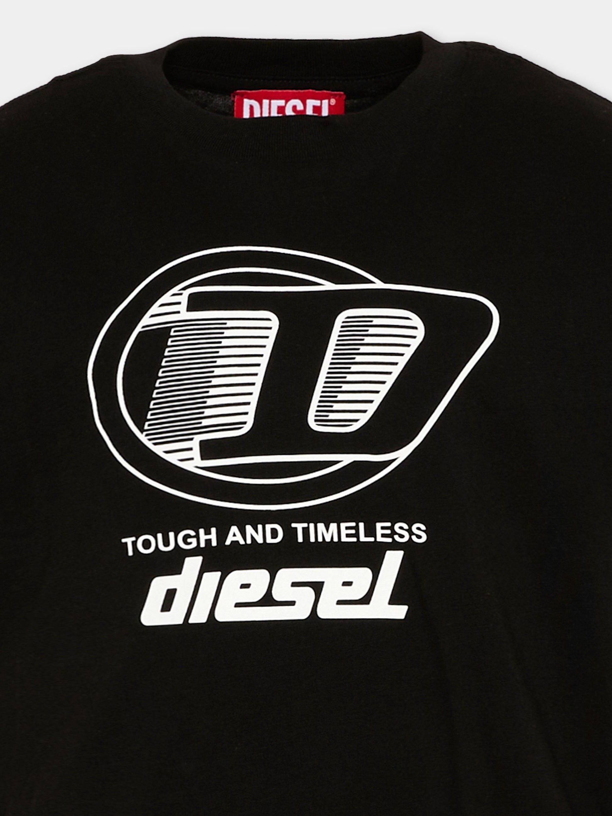 T-Shirt nera per bambini logo,Diesel,J02865 KYA1M K900