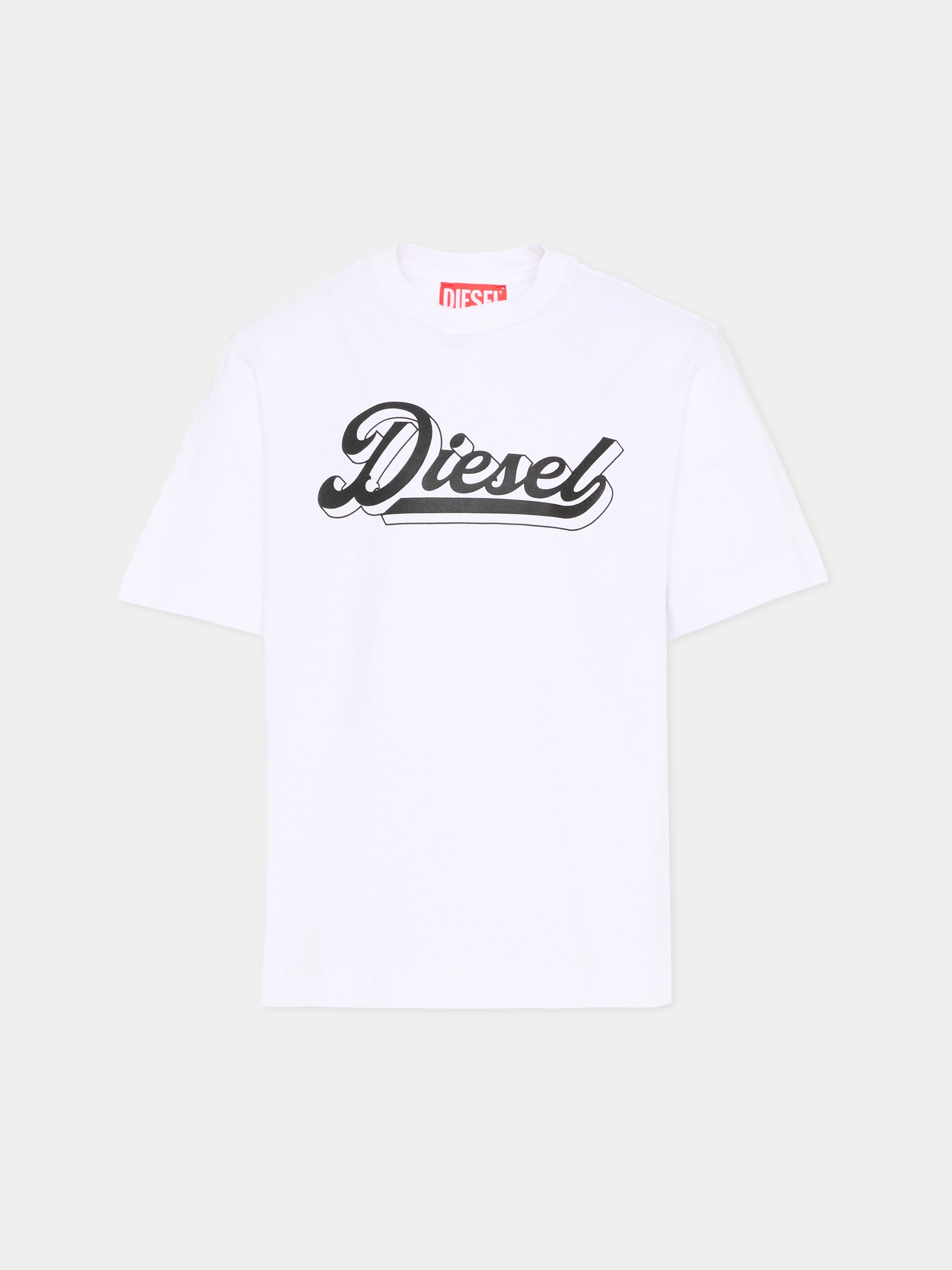 T-Shirt bianca Diesel per bambini logo,Diesel,J02869 KYA1M K100