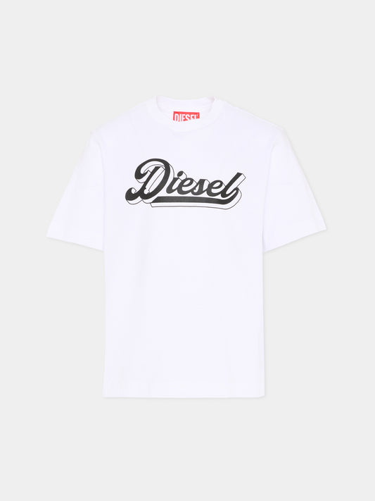 T-Shirt bianca Diesel per bambini logo,Diesel,J02869 KYA1M K100