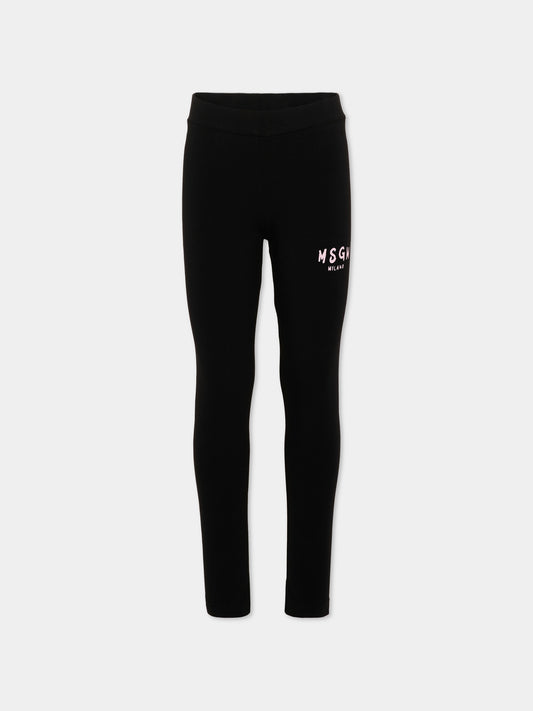 Leggings nero con logo per bambina,Msgm Kids,S6MSJGLG067 110/88