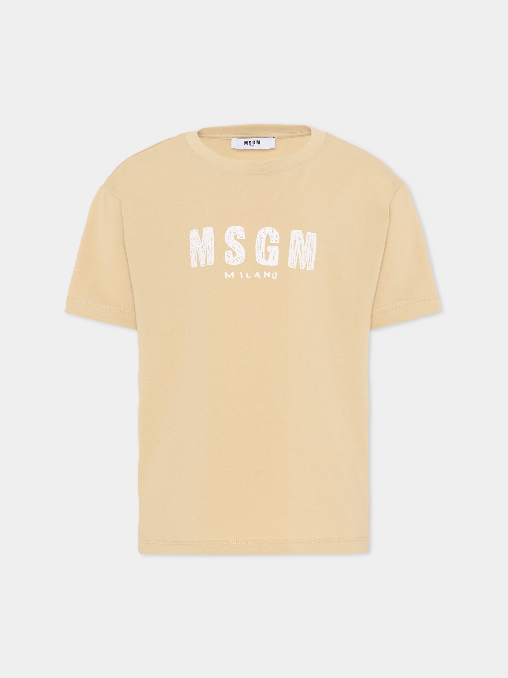 T-Shirt beige per bambini con logo,Msgm Kids,S6MSJUTH004 092