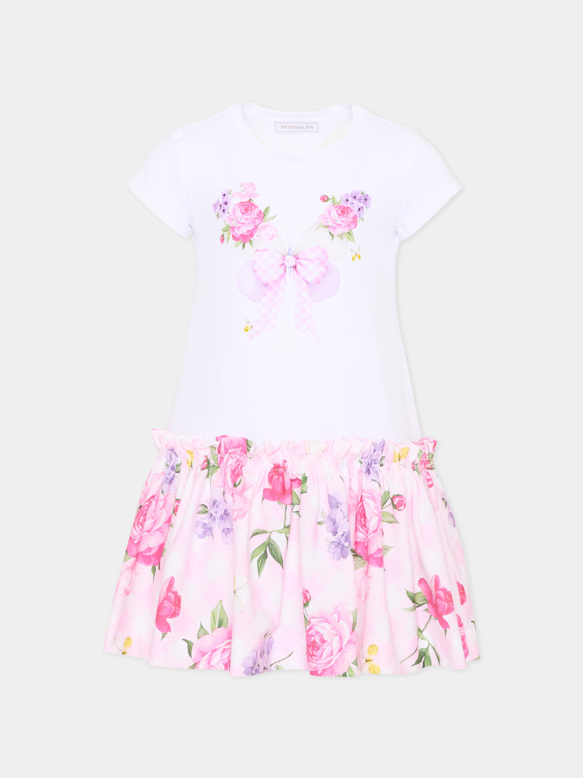 Abito rosa per bambina con stampa floreale,Monnalisa,11G922NP 7621 0090