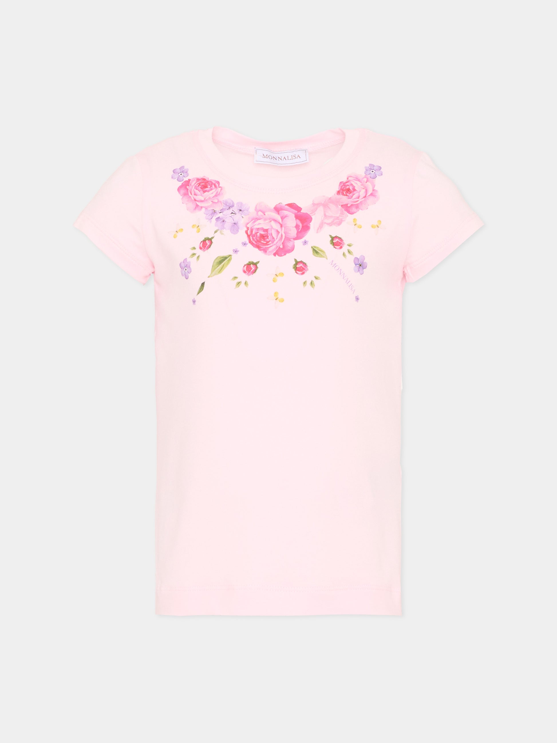 T-Shirt rosa per bambina con stampa floreale,Monnalisa,11G605 7201 0090