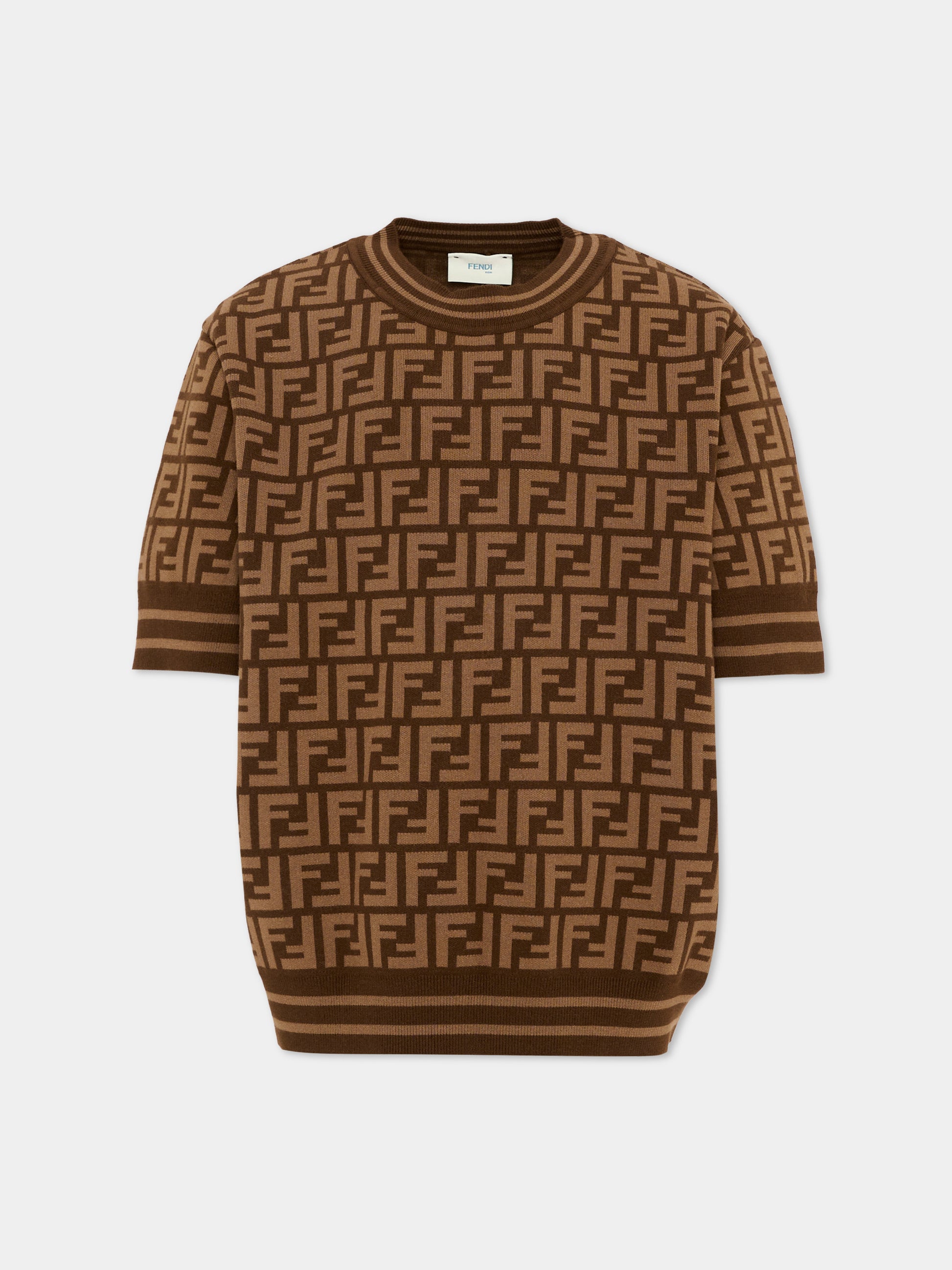 Maglione marrone FF con logo per bambina,Fendi Kids,JFG069 AEYD F15B6
