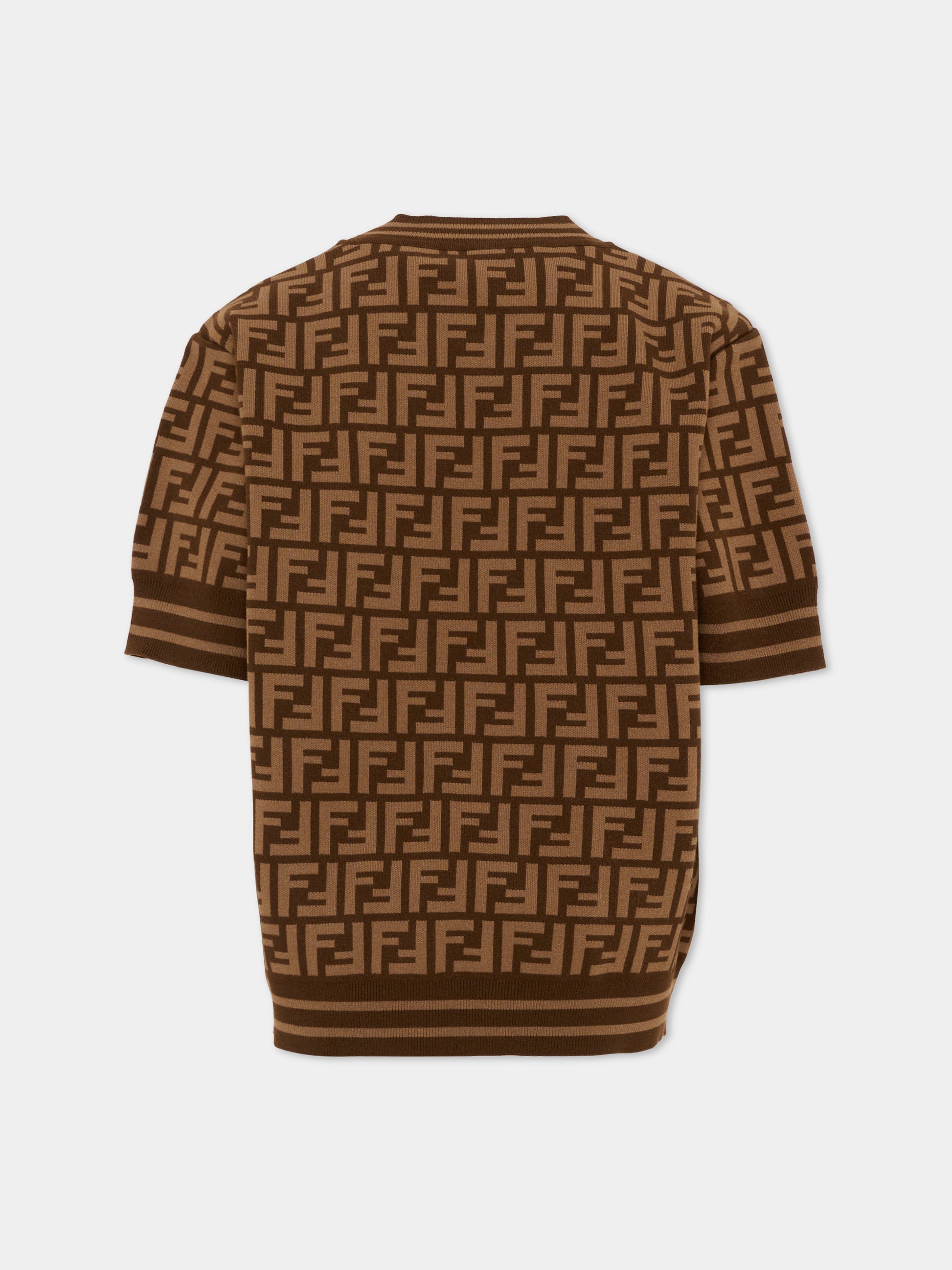 Maglione marrone FF con logo per bambina,Fendi Kids,JFG069 AEYD F15B6