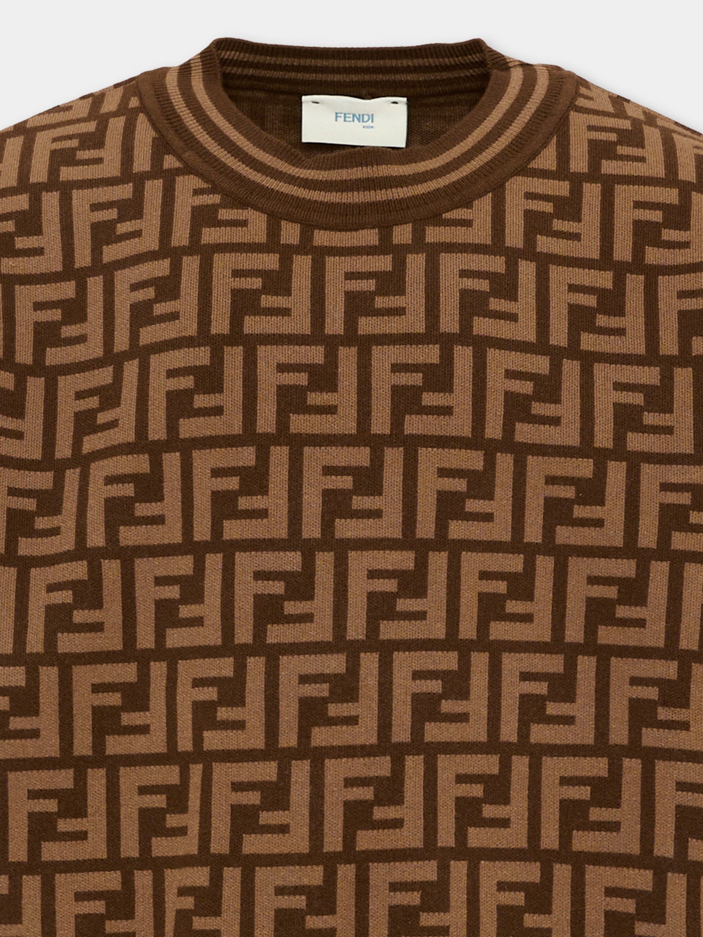 Maglione marrone FF con logo per bambina,Fendi Kids,JFG069 AEYD F15B6
