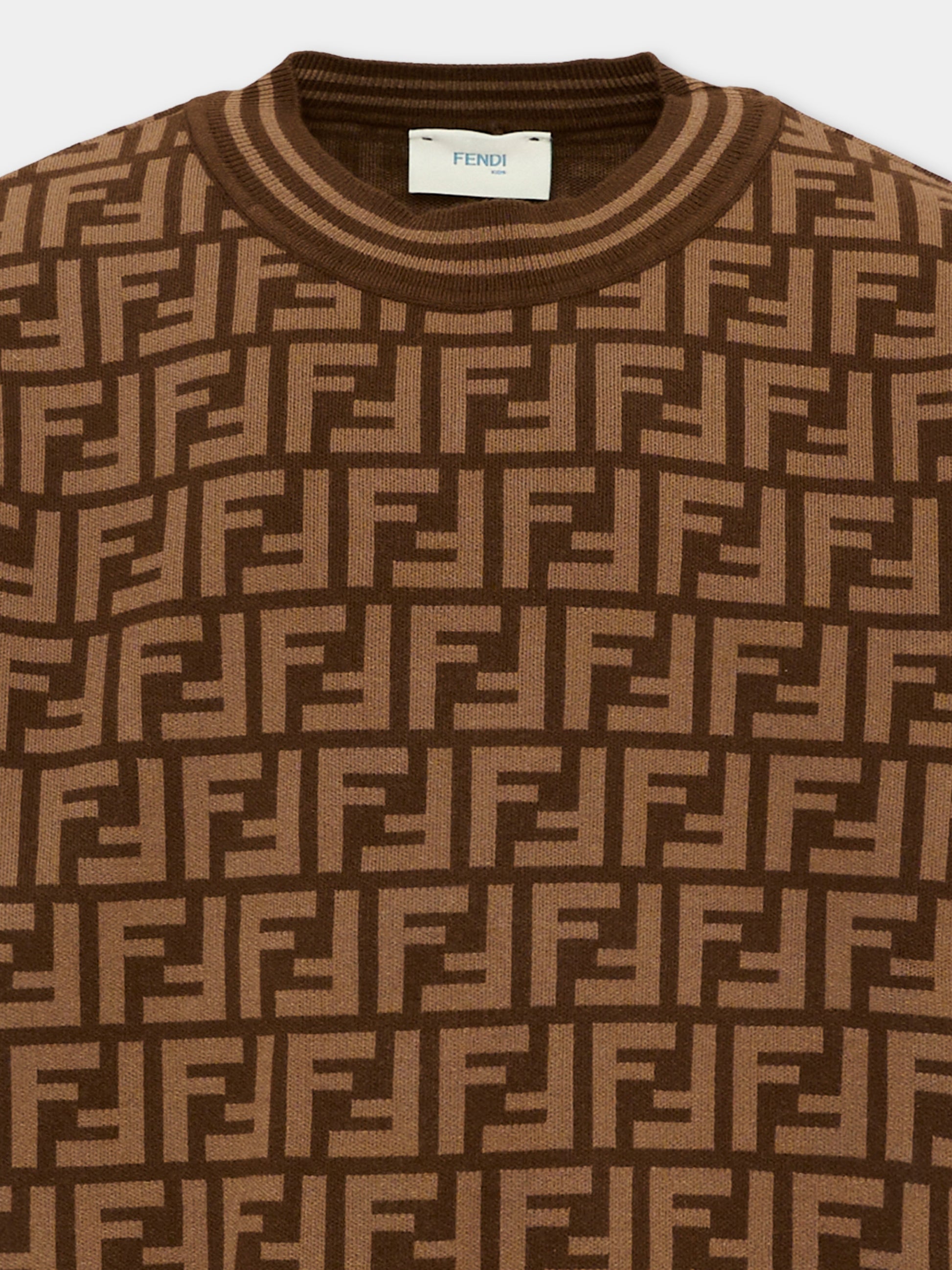 Maglione marrone FF con logo per bambina,Fendi Kids,JFG069 AEYD F15B6