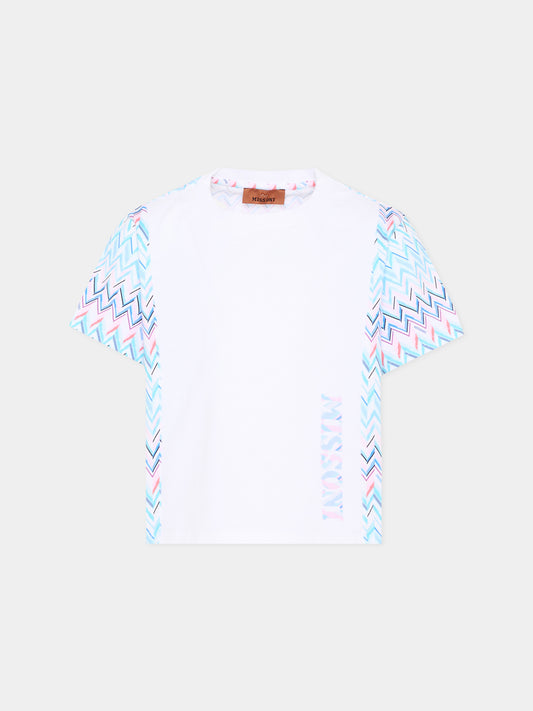 T-shirt bianca per bambina chevron,Missoni,MY8A11 Z3672 100MC