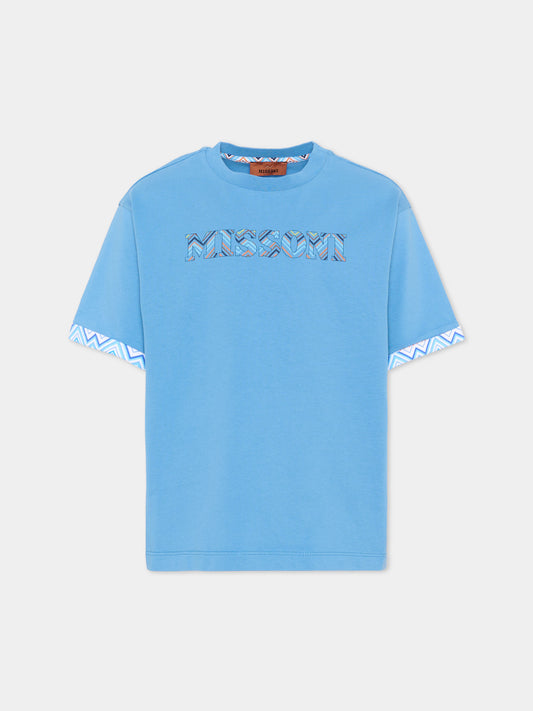 T-shirt azzurra Missoni per bambino con logo,Missoni,MY8P11 Z3672 671