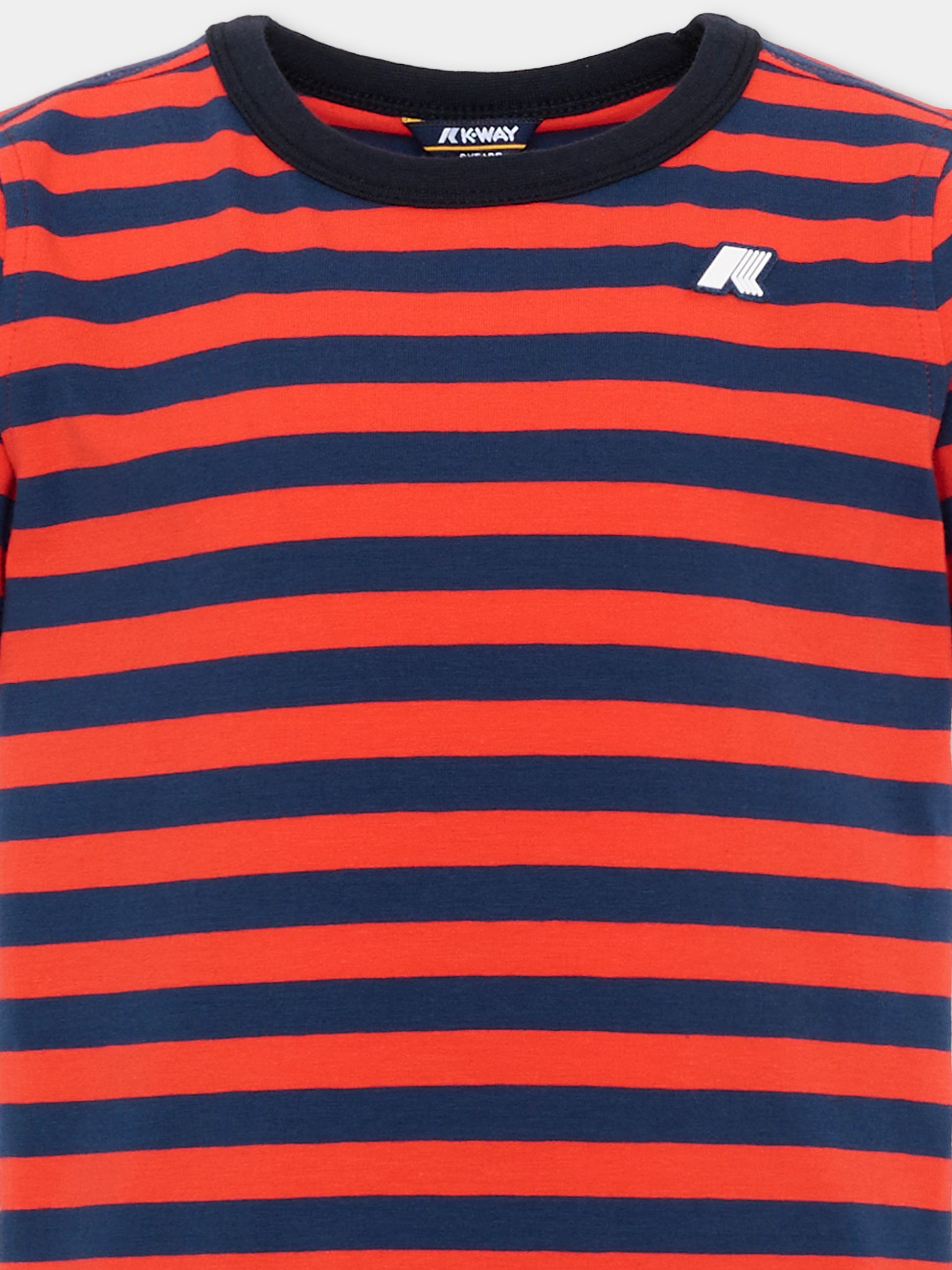 T-shirt rossa a righe per bambino,K-way,K4132BW C0N