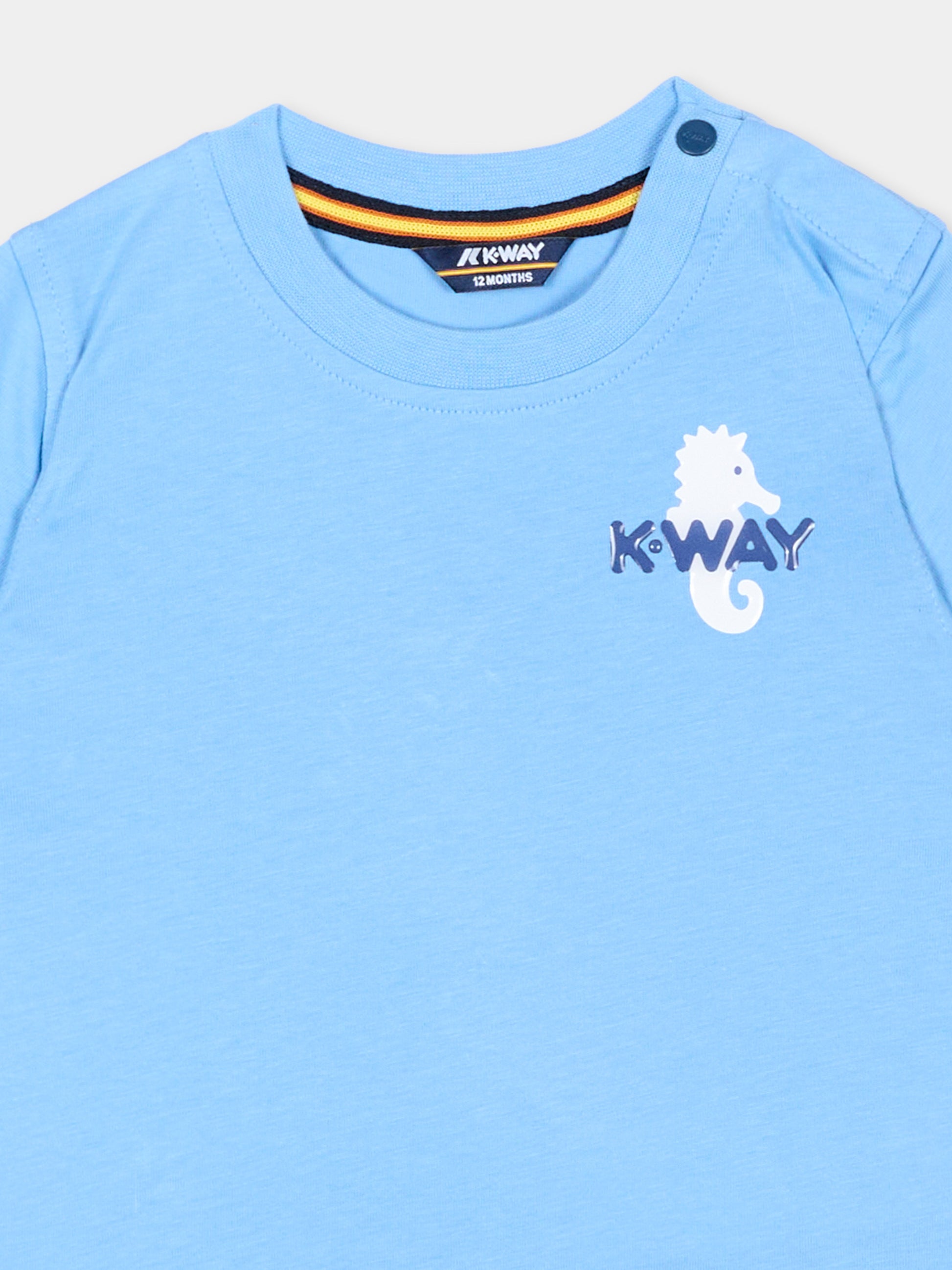 T-shirt celeste per neonato con logo,K-way,K5138DW 356