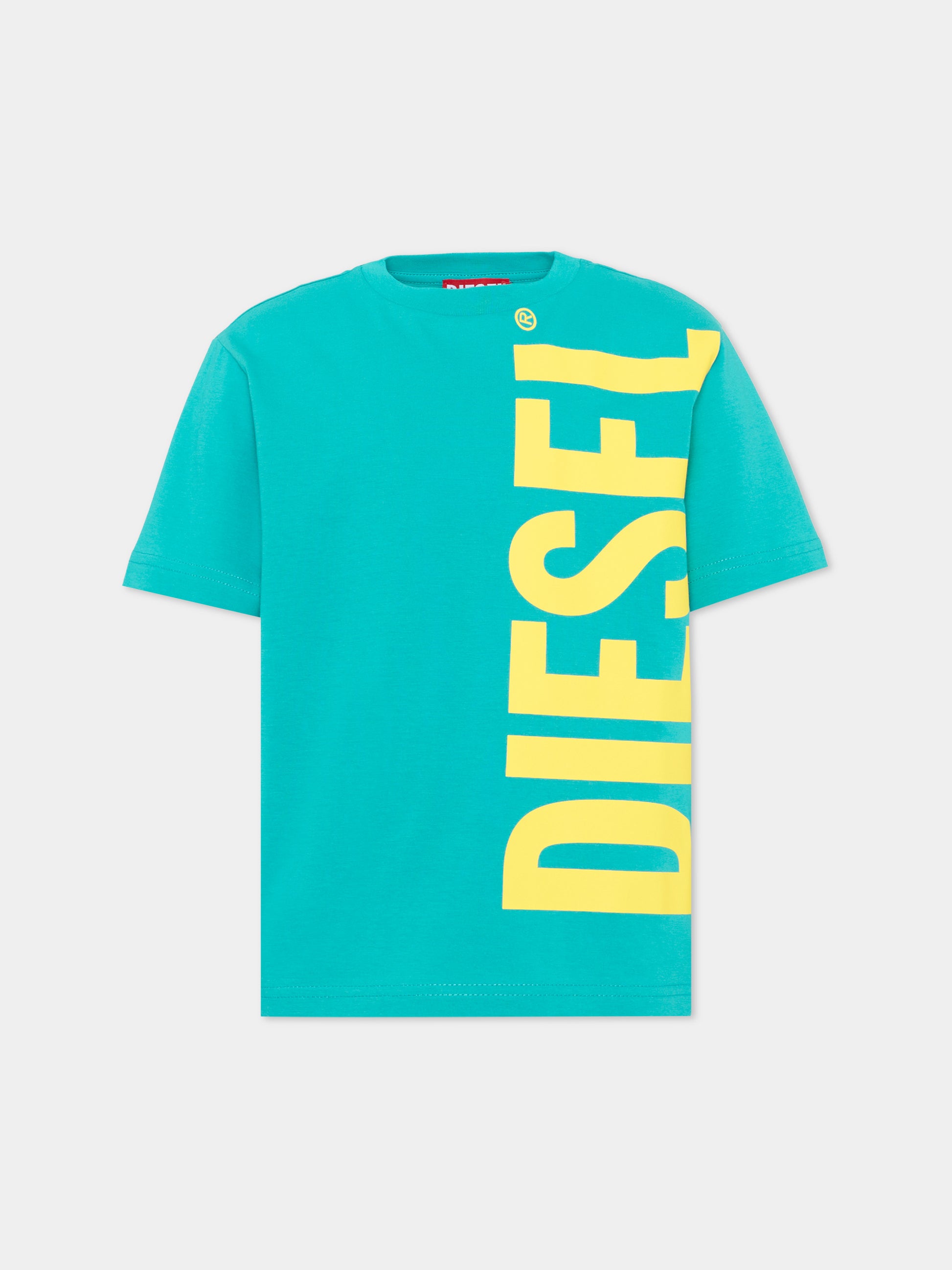 T-Shirt azzurra per bambino con logo,Diesel,J02737 00YI9 K569