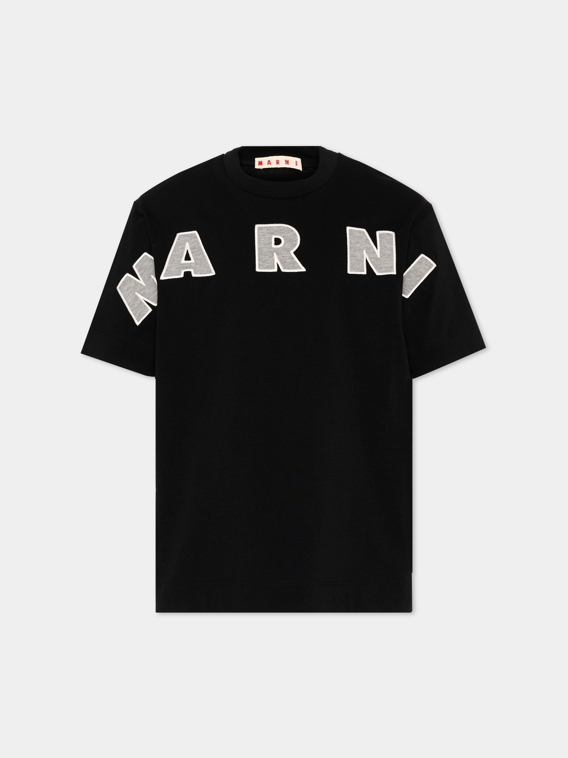 T-Shirt nera per bambini con logo,Marni Kids,M01265 M00RF 0M90D