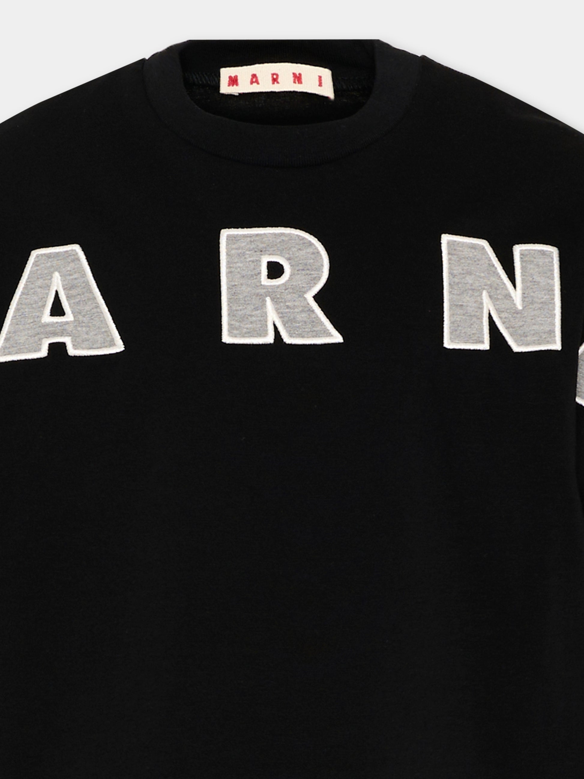 T-Shirt nera per bambini con logo,Marni Kids,M01265 M00RF 0M90D