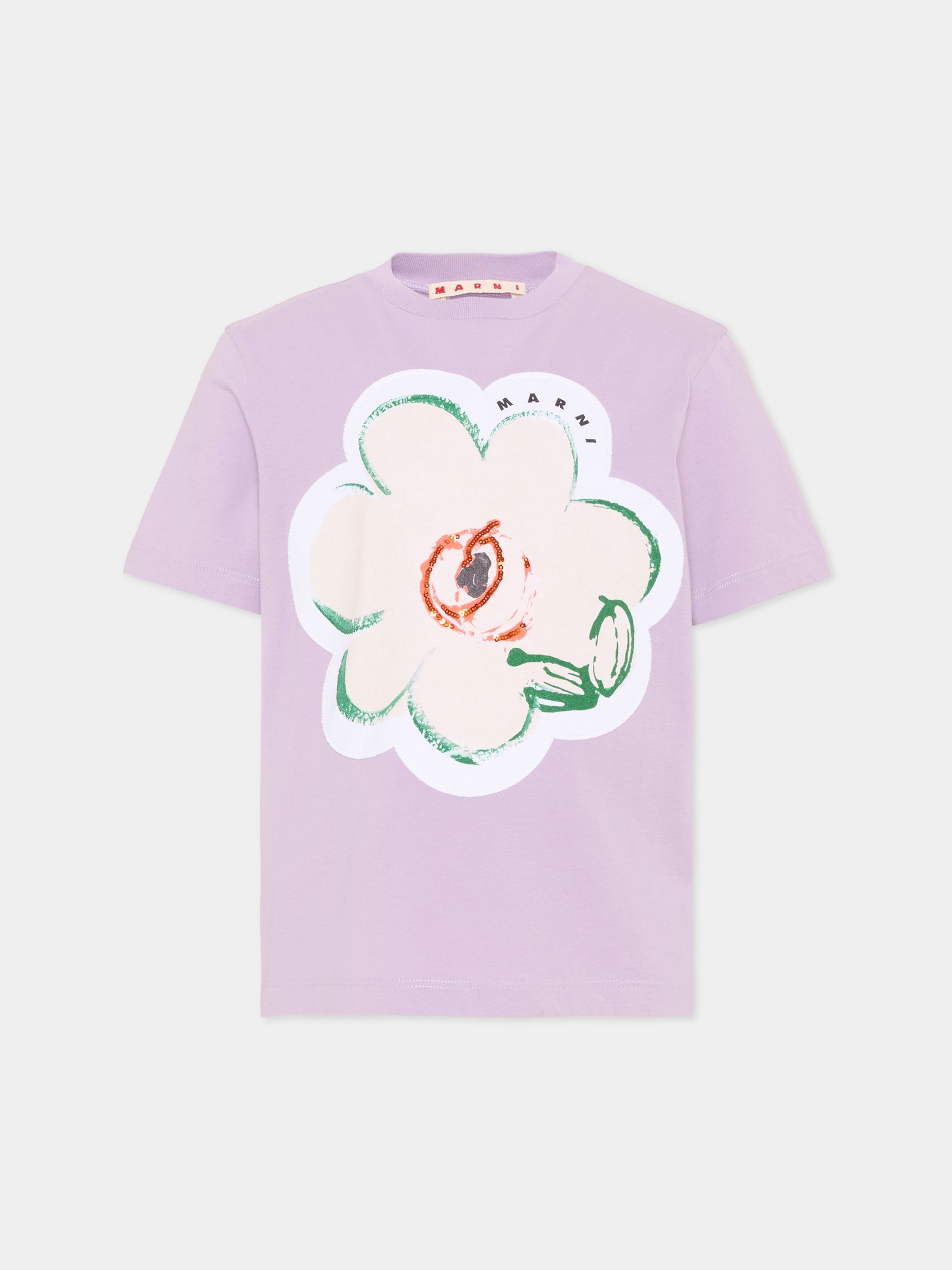 T-shirt lilla per bambina con fiore,Marni Kids,M01672 M00HZ 0M612
