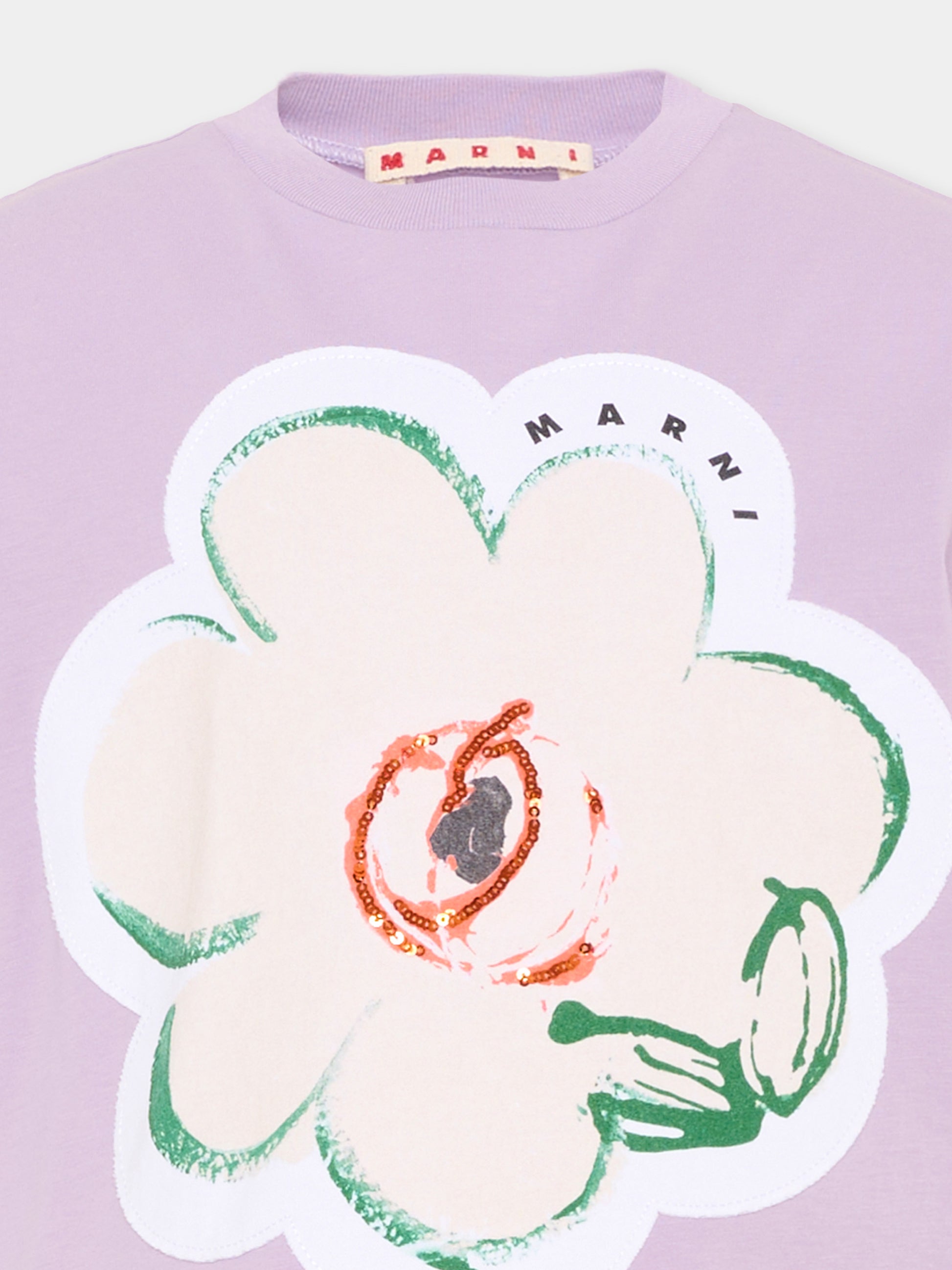 T-shirt lilla per bambina con fiore,Marni Kids,M01672 M00HZ 0M612