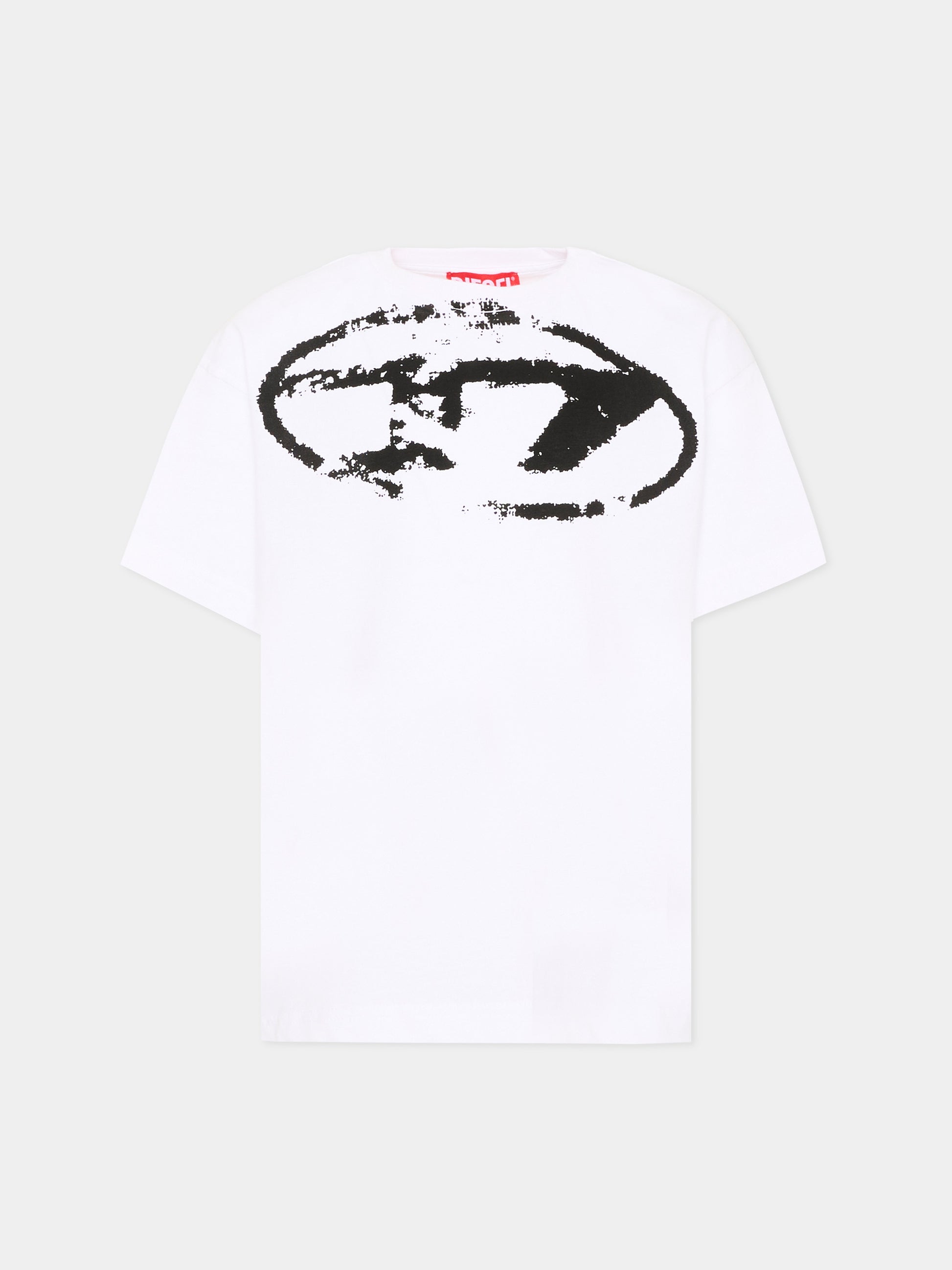T-Shirt bianca per bambino con logo,Diesel,J02240 KYAUN K100