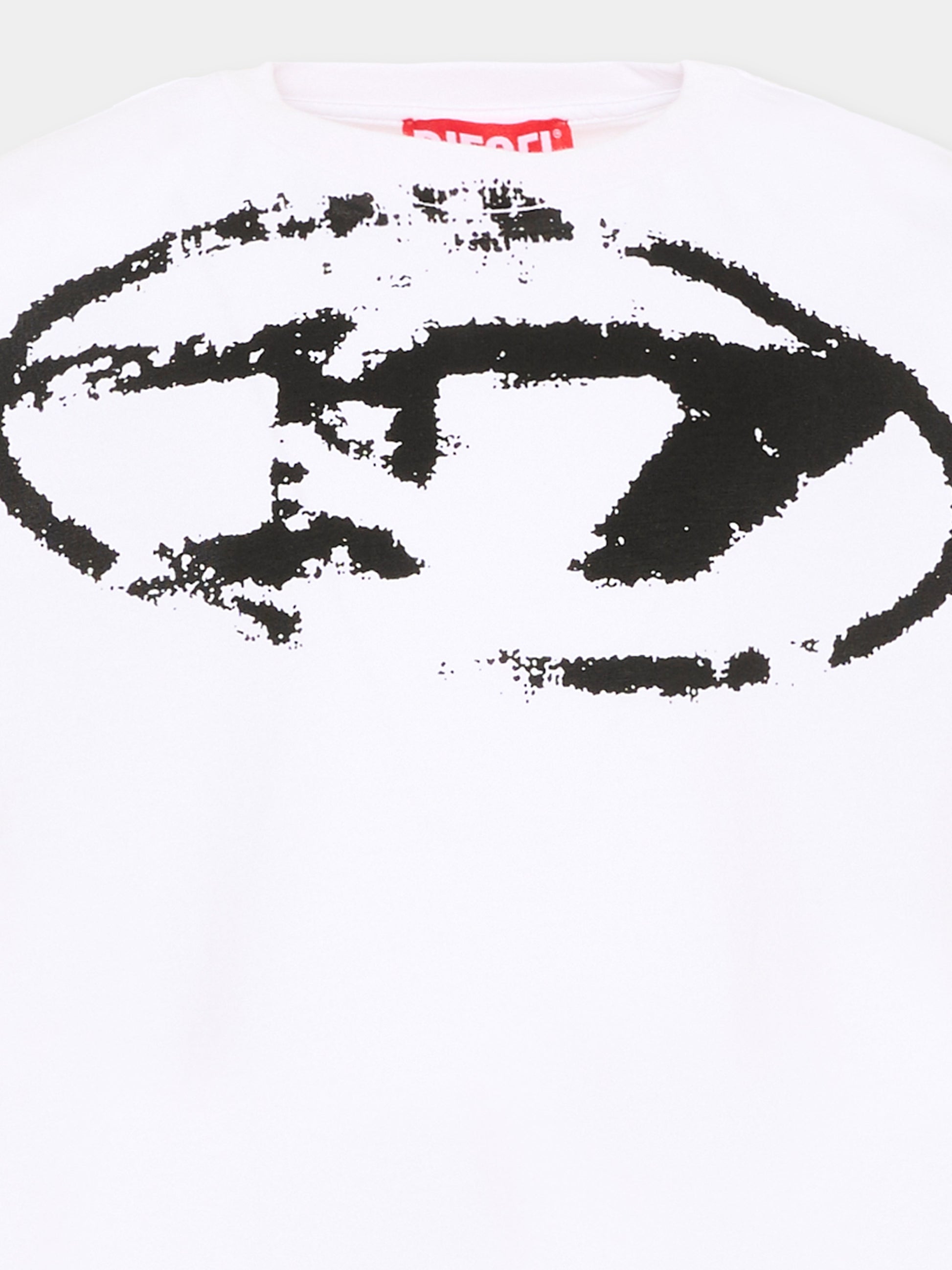 T-Shirt bianca per bambino con logo,Diesel,J02240 KYAUN K100