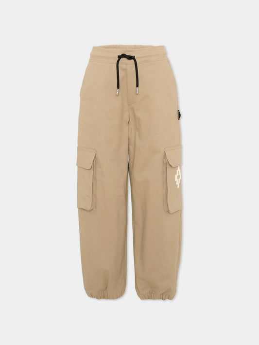 Pantaloni cargo beige per bambino con logo,County Of Milan Kids,F5CMJBPA050 178