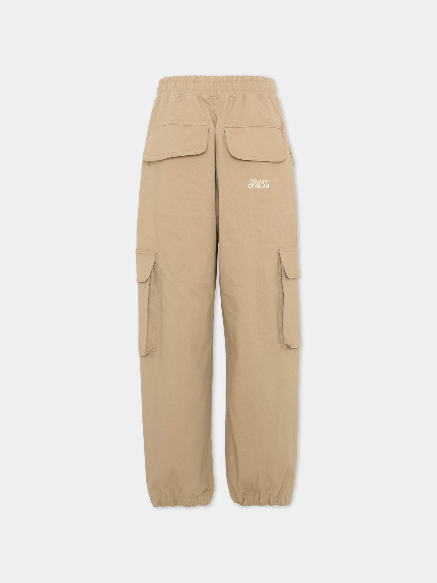 Pantaloni cargo beige per bambino con logo,County Of Milan Kids,F5CMJBPA050 178