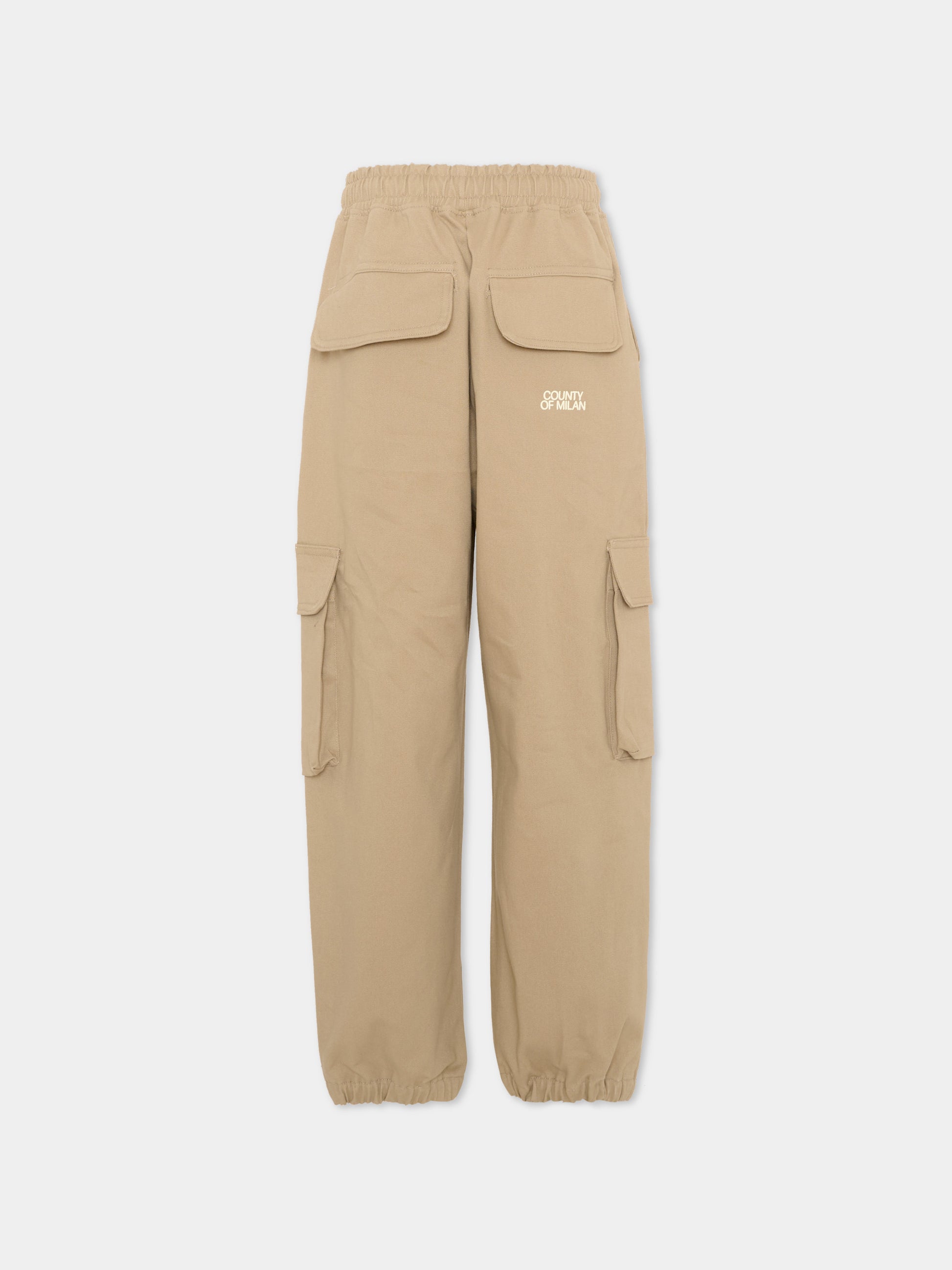 Pantaloni cargo beige per bambino con logo,County Of Milan Kids,F5CMJBPA050 178