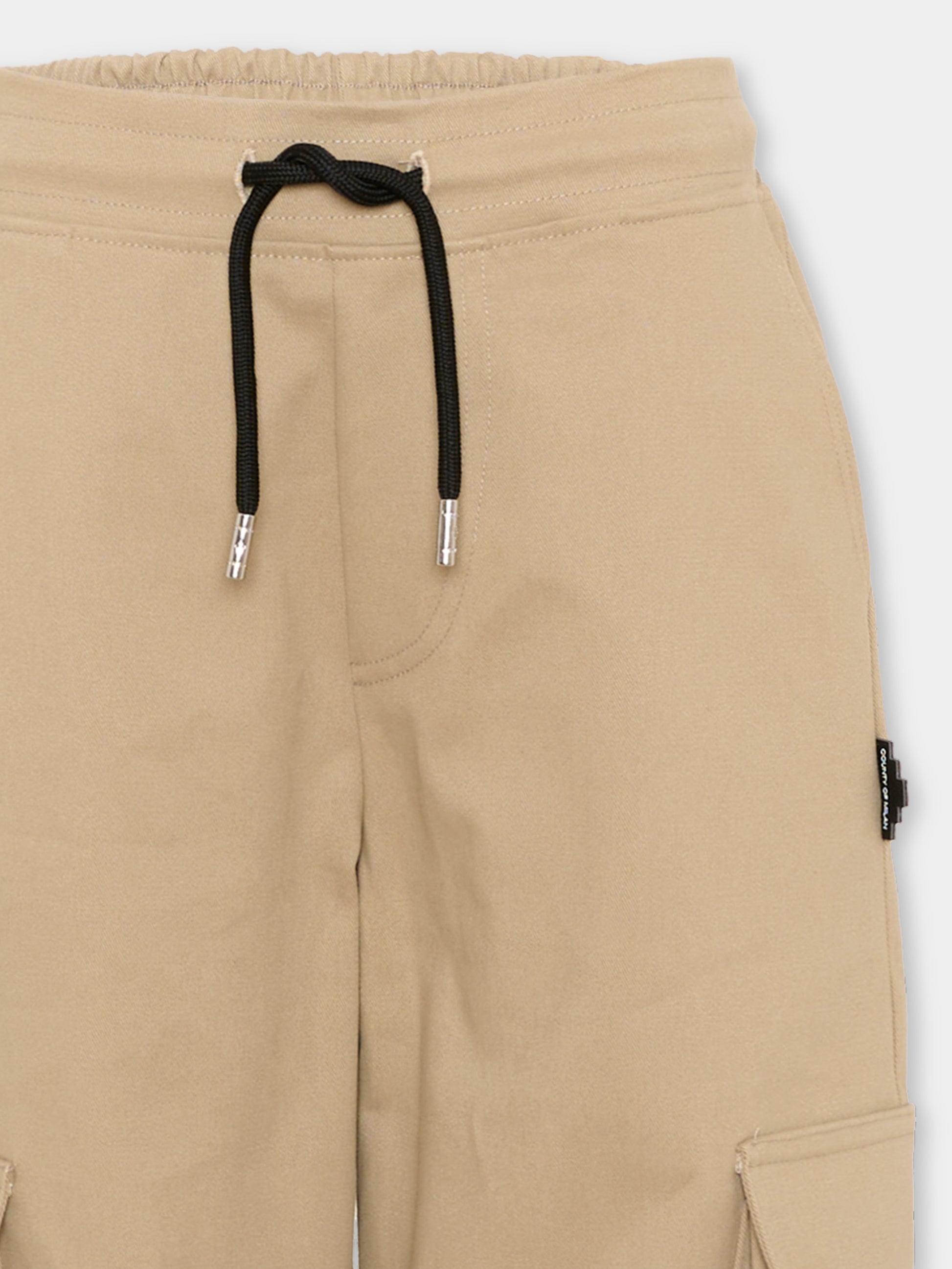 Pantaloni cargo beige per bambino con logo,County Of Milan Kids,F5CMJBPA050 178