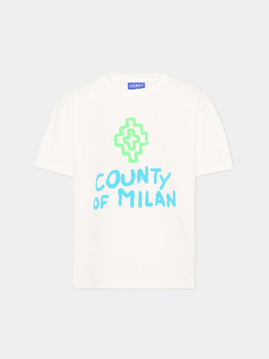 T-Shirt avorio per bambino con logo,County Of Milan Kids,F5CMJBTH069 002