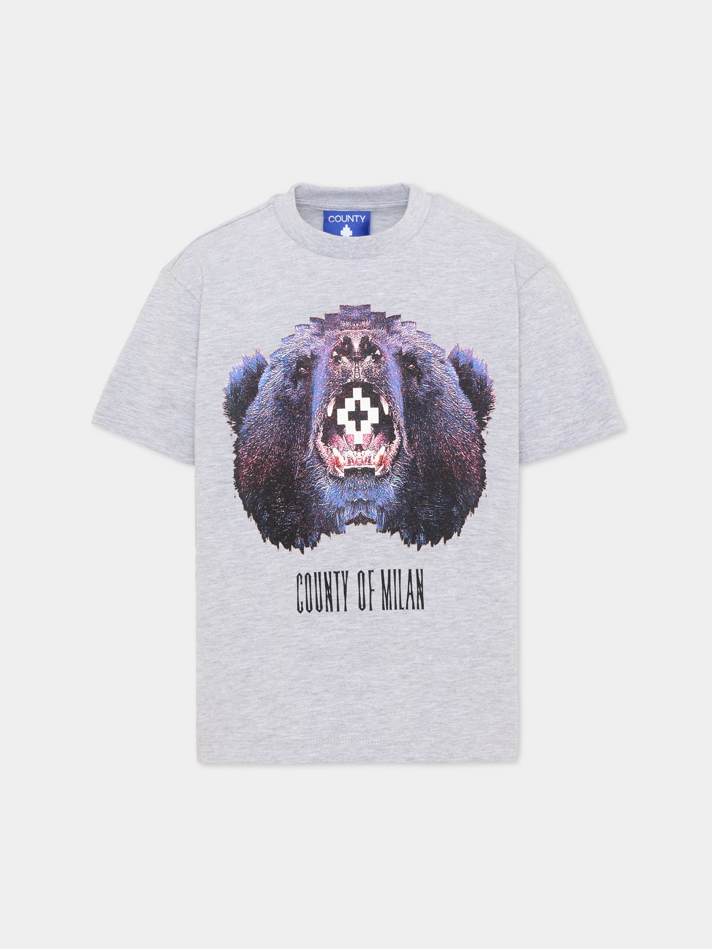 T-Shirt grigia per bambino con orso,County Of Milan Kids,F5CMJBTH080 101