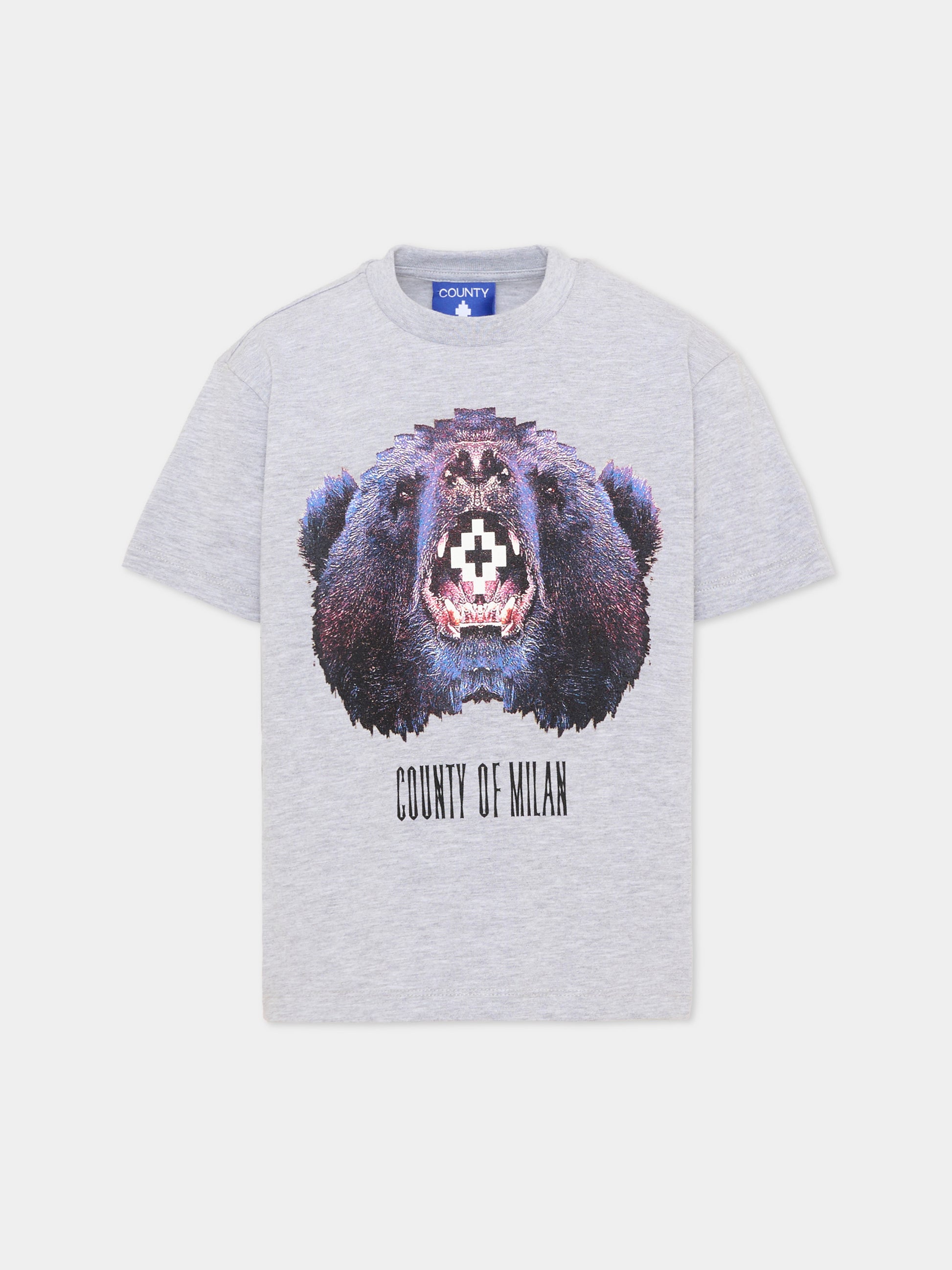 T-Shirt grigia per bambino con orso,County Of Milan Kids,F5CMJBTH080 101