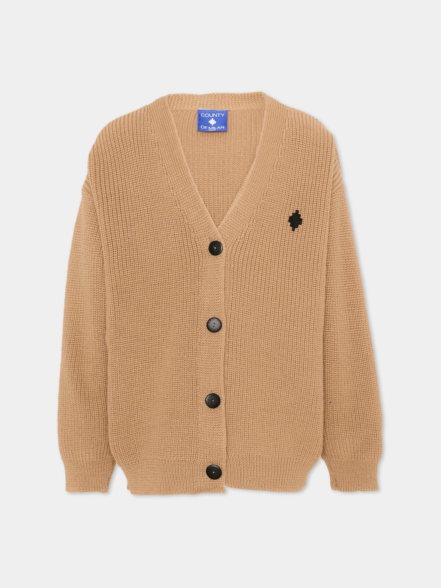 Cardigan beige per bambina con logo,County Of Milan Kids,F5CMJGCA032 178