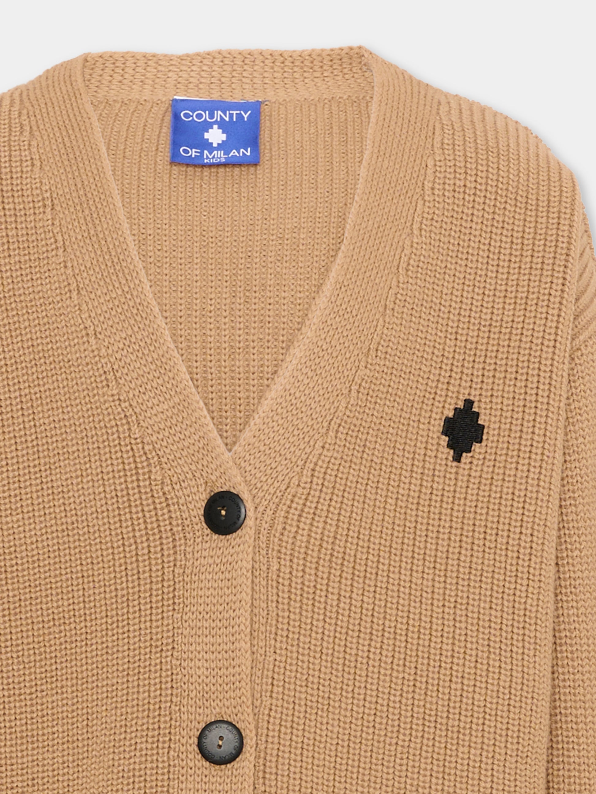 Cardigan beige per bambina con logo,County Of Milan Kids,F5CMJGCA032 178