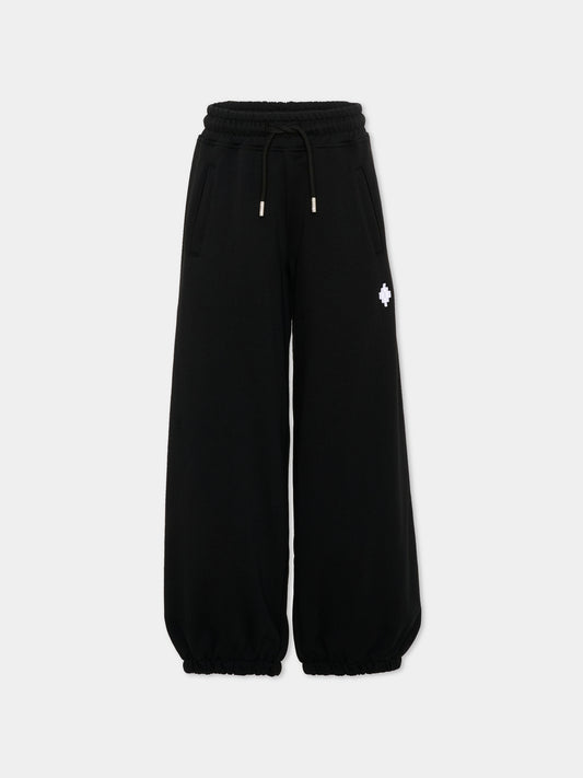 Pantaloni sportivi neri per bambina con logo,County Of Milan Kids,F5CMJGFP086 110