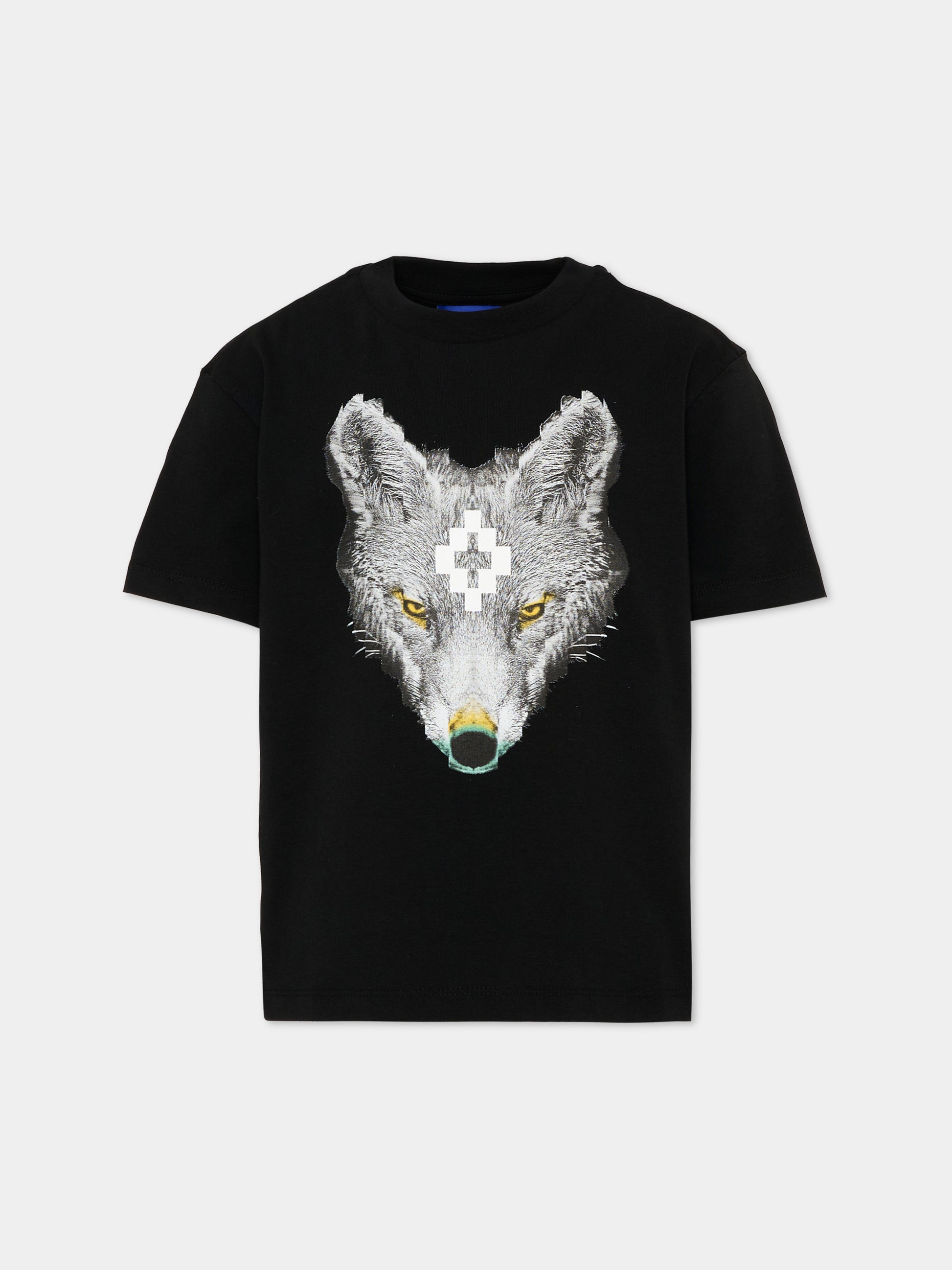 T-shirt nera per bambina con lupo,County Of Milan Kids,F5CMJGTH089 110