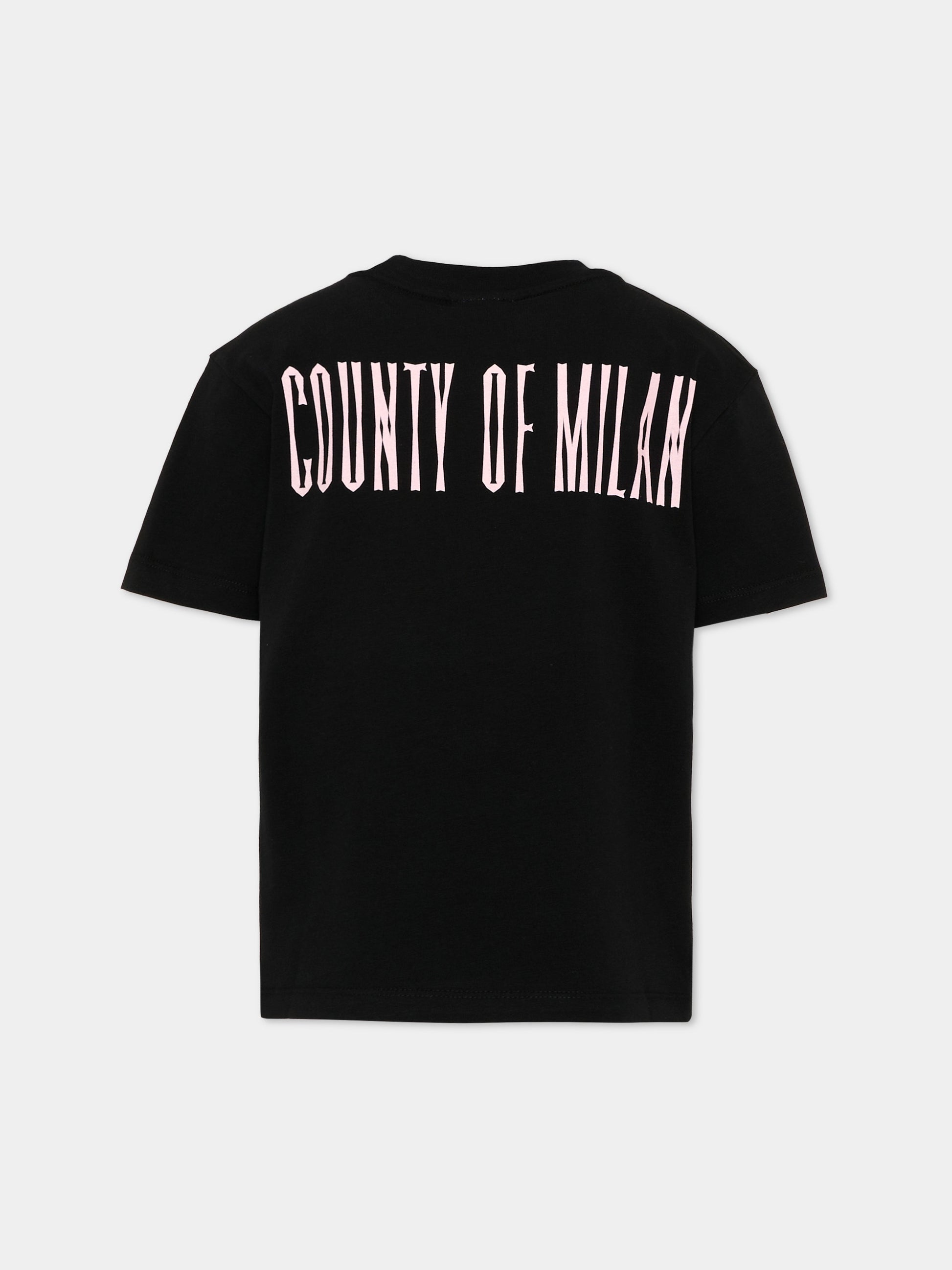 T-shirt nera per bambina con lupo,County Of Milan Kids,F5CMJGTH089 110