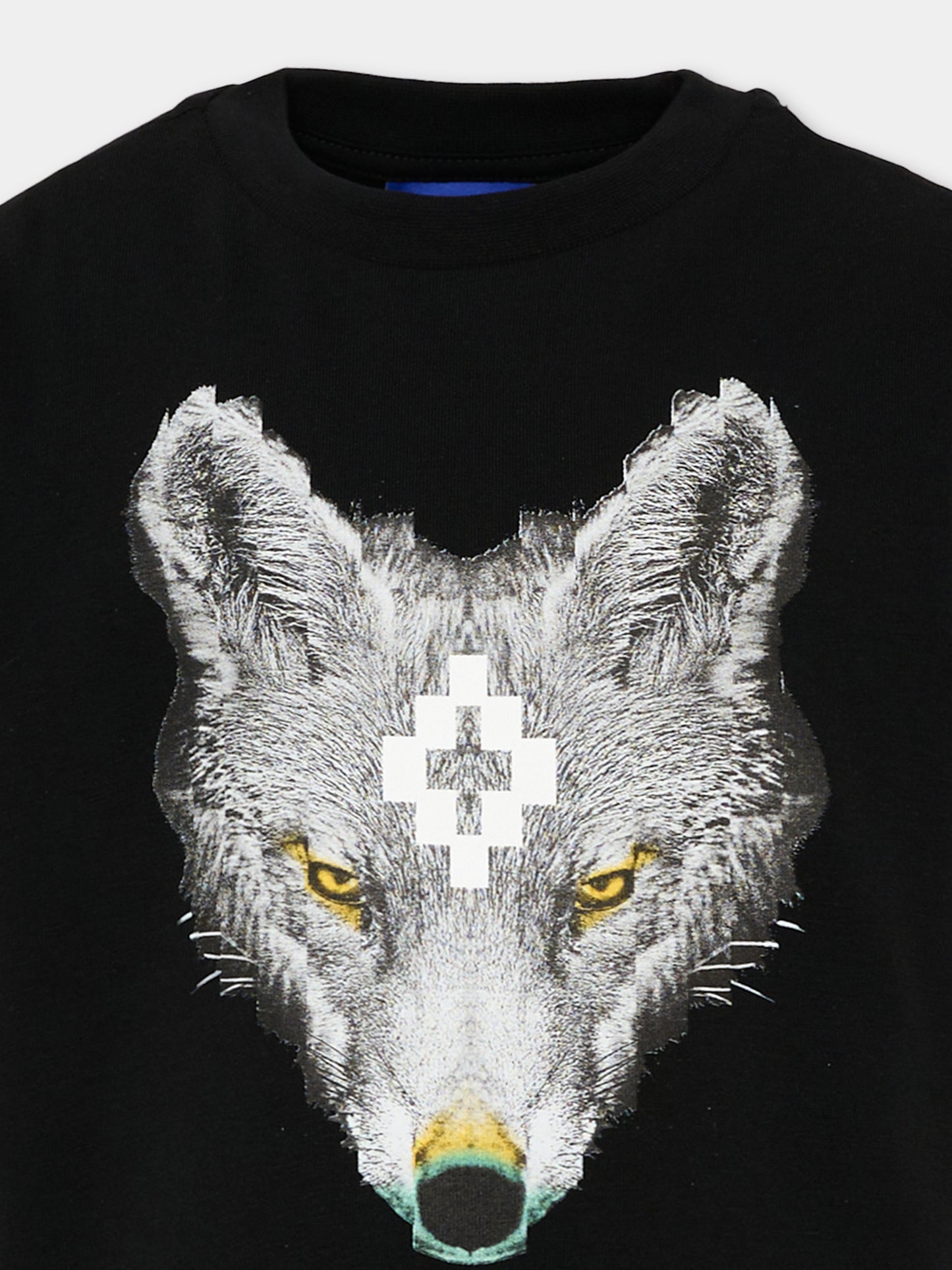 T-shirt nera per bambina con lupo,County Of Milan Kids,F5CMJGTH089 110