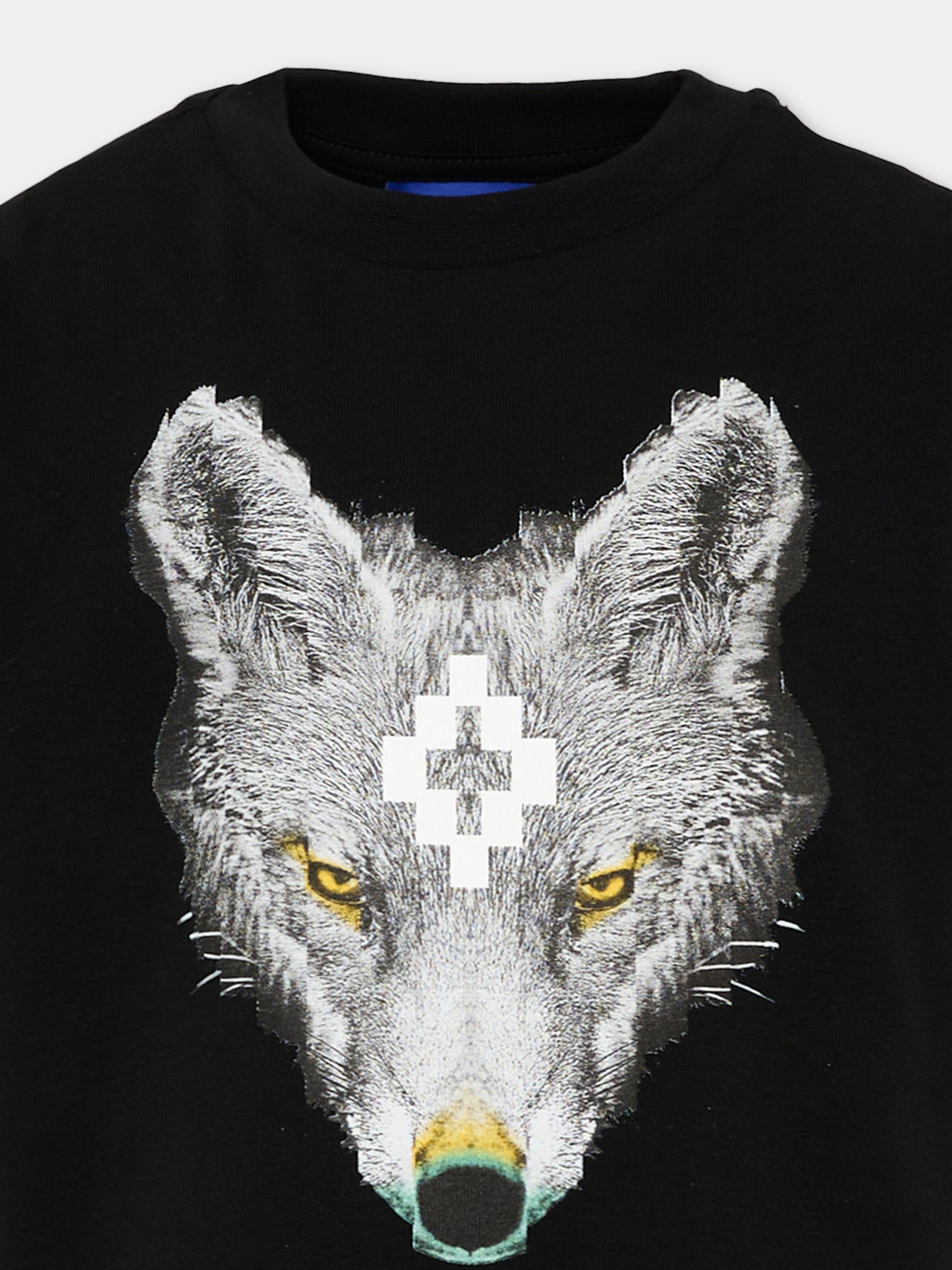 T-shirt nera per bambina con lupo,County Of Milan Kids,F5CMJGTH089 110