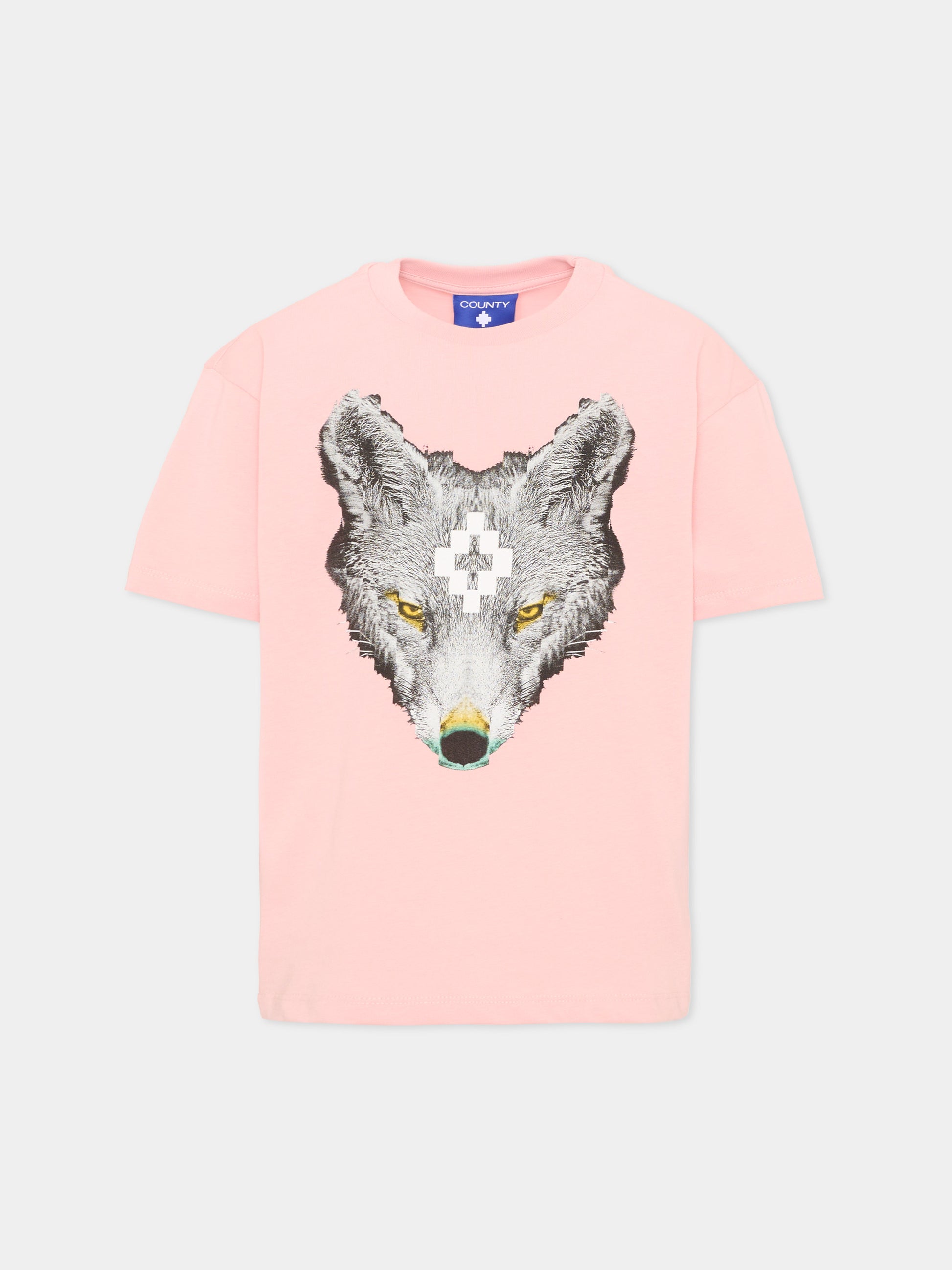 T-Shirt rosa per bambina con lupo,County Of Milan Kids,F5CMJGTH089 BW008