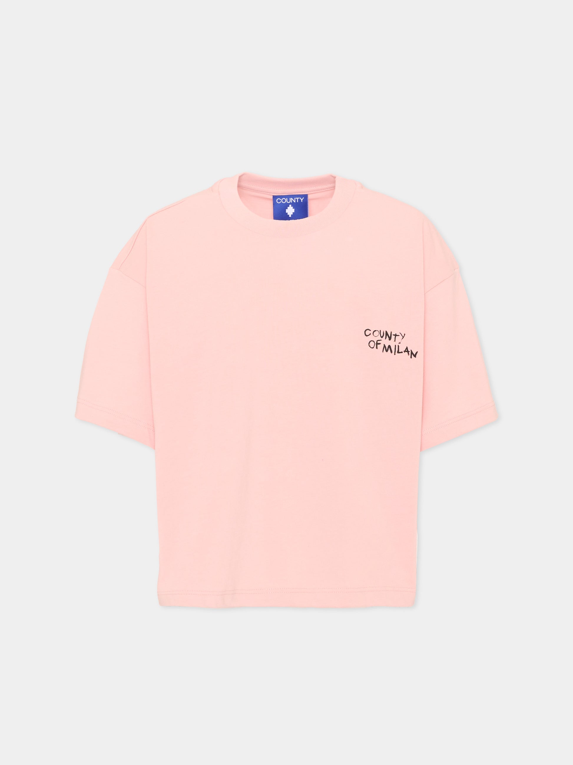 T-shirt rosa per bambina con logo,County Of Milan Kids,F5CMJGTH096 BW008