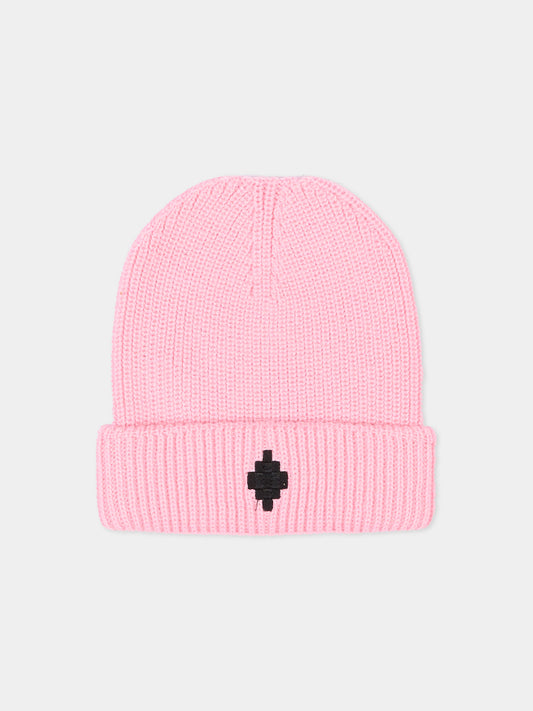 Berretto rosa per bambina con logo,County Of Milan Kids,F5CMJUHT036 BW008