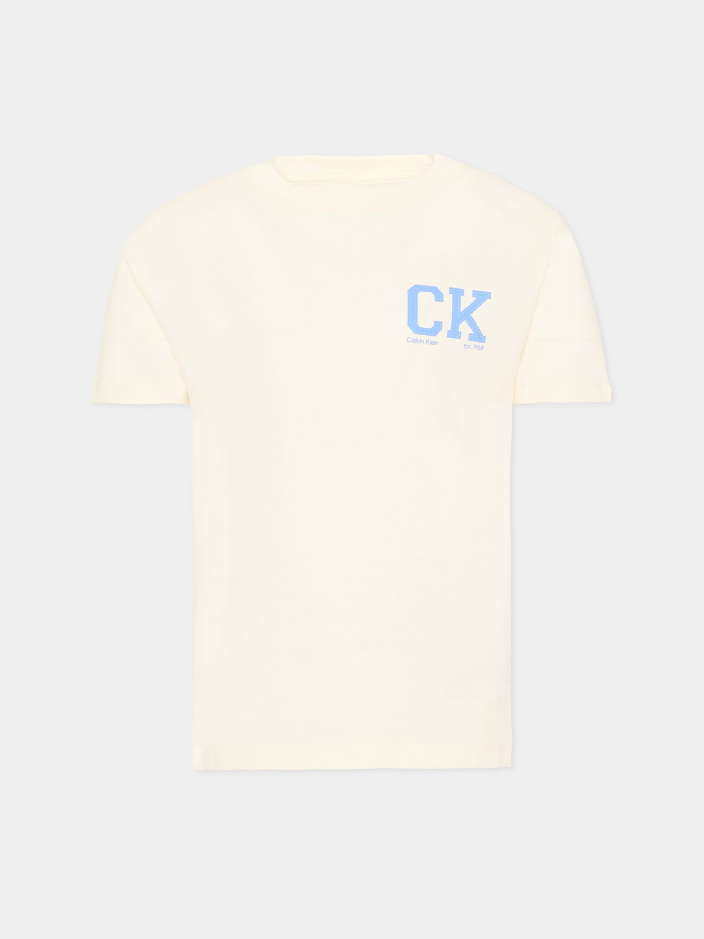 T-Shirt avorio per bambino con logo,Calvin Klein Kids,LVCKSJA09B YAT